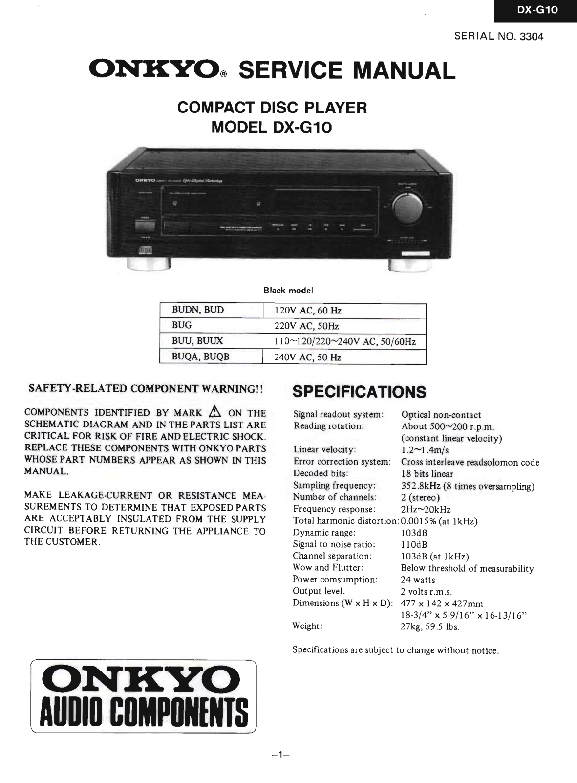 Onkyo DXG-10 Service Manual