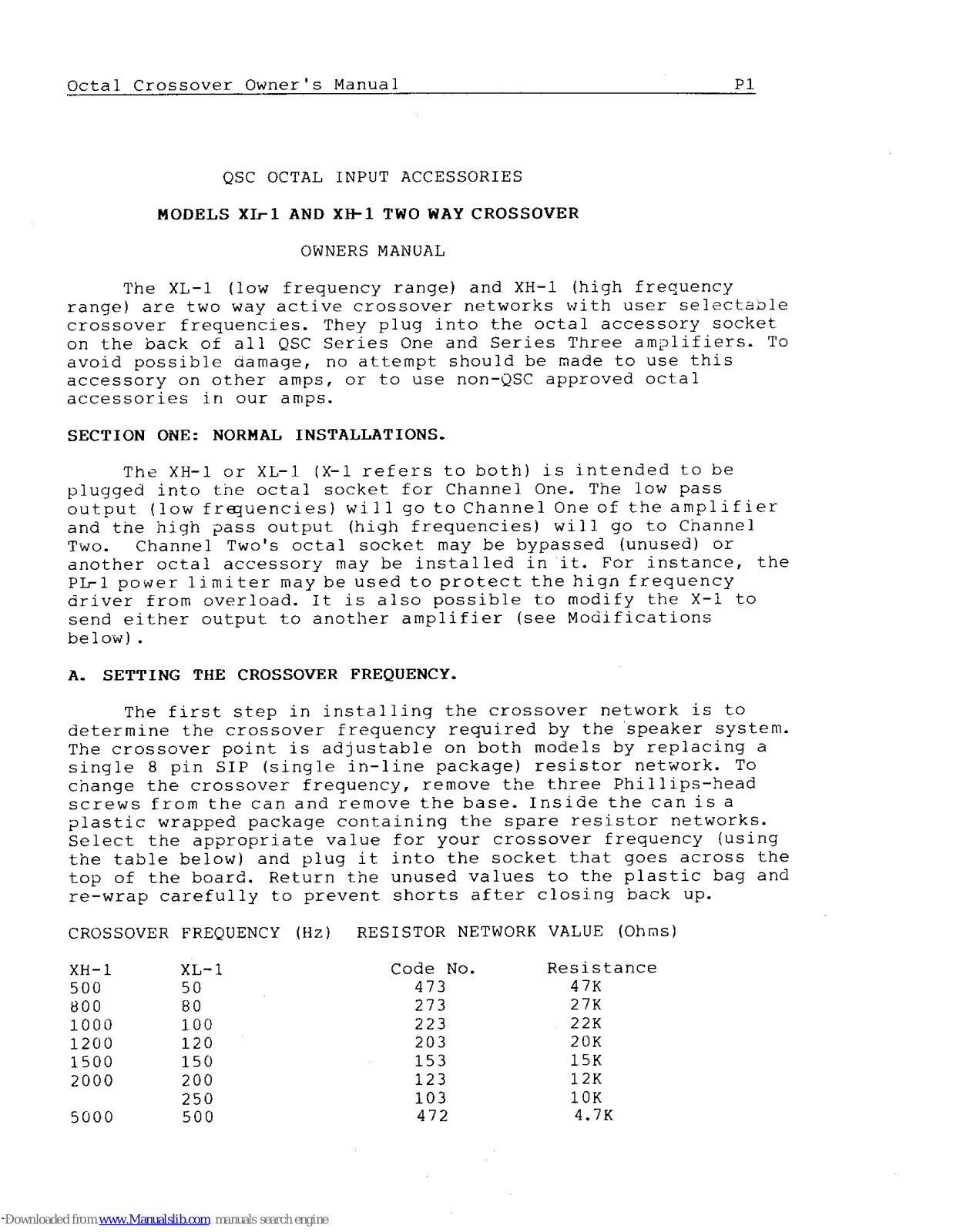 QSC XL-1, XH-1 Owner's Manual - ManualMachine.com