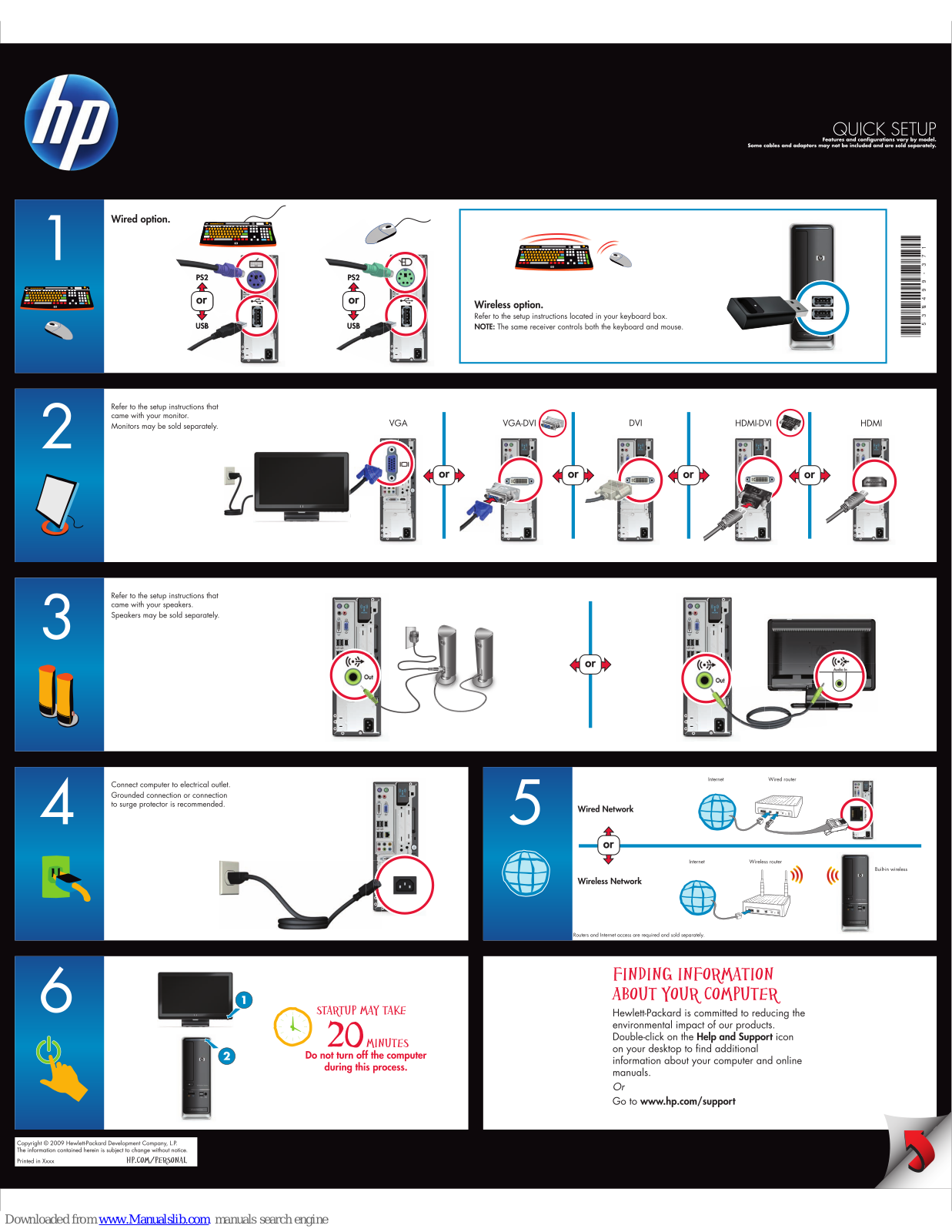 HP Presario CQ1-1100, S5120f, S5120y, S5160f Quick Setup Manual