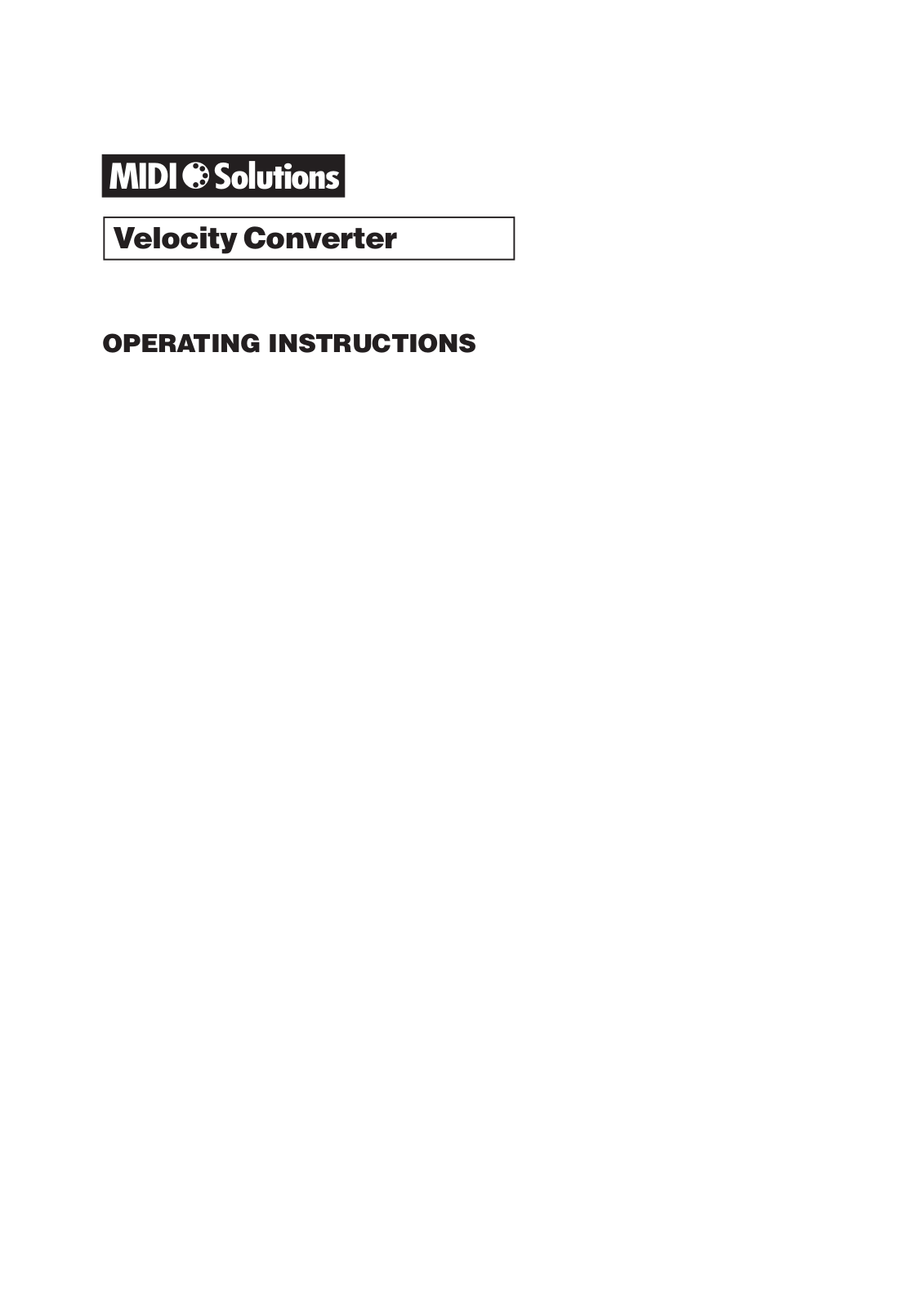 MIDI Solutions Velocity Converter User Manual