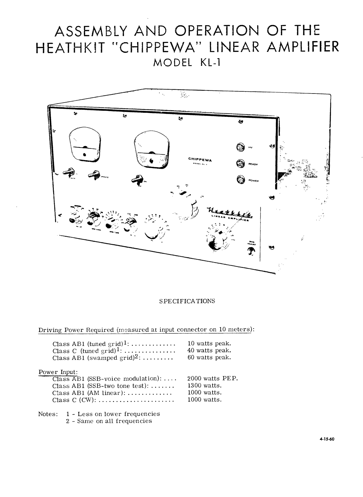 Heath Company KL-1 Chippewa Owners manual