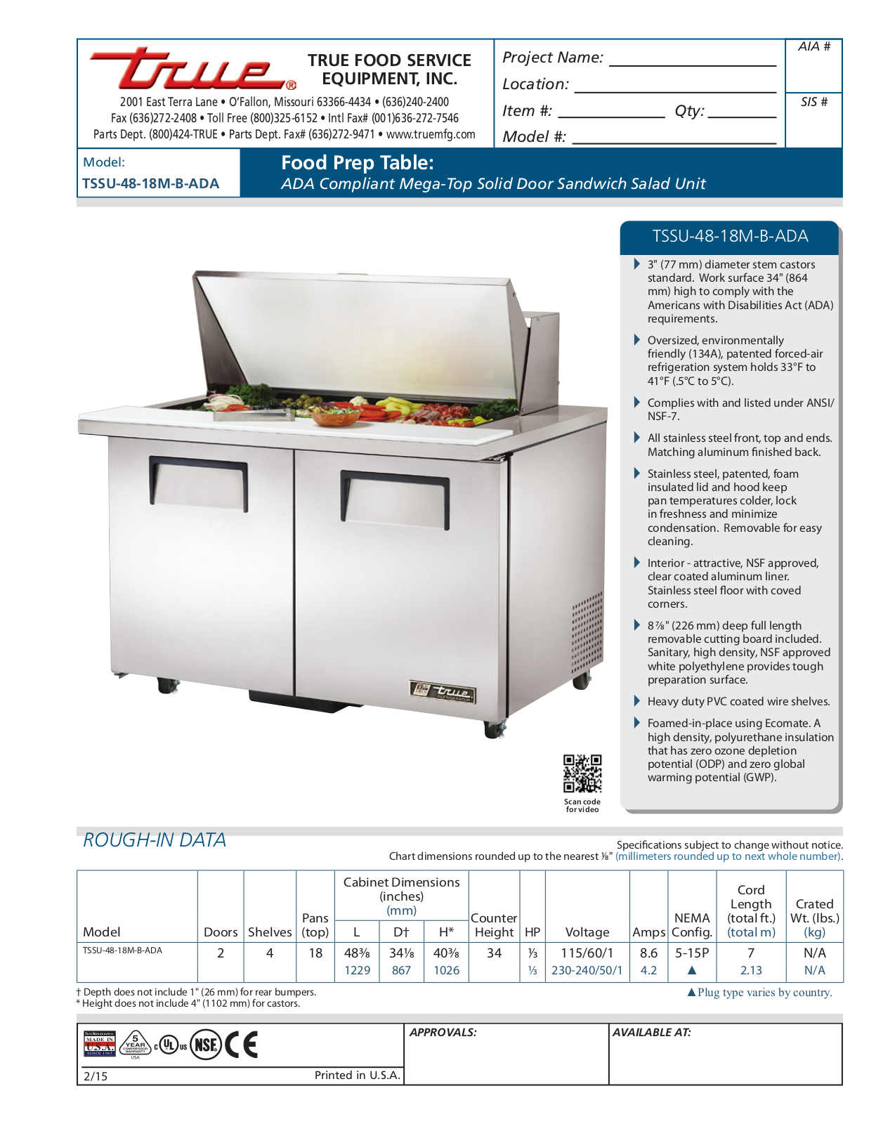 True TSSU-48-18M-B-ADA User Manual