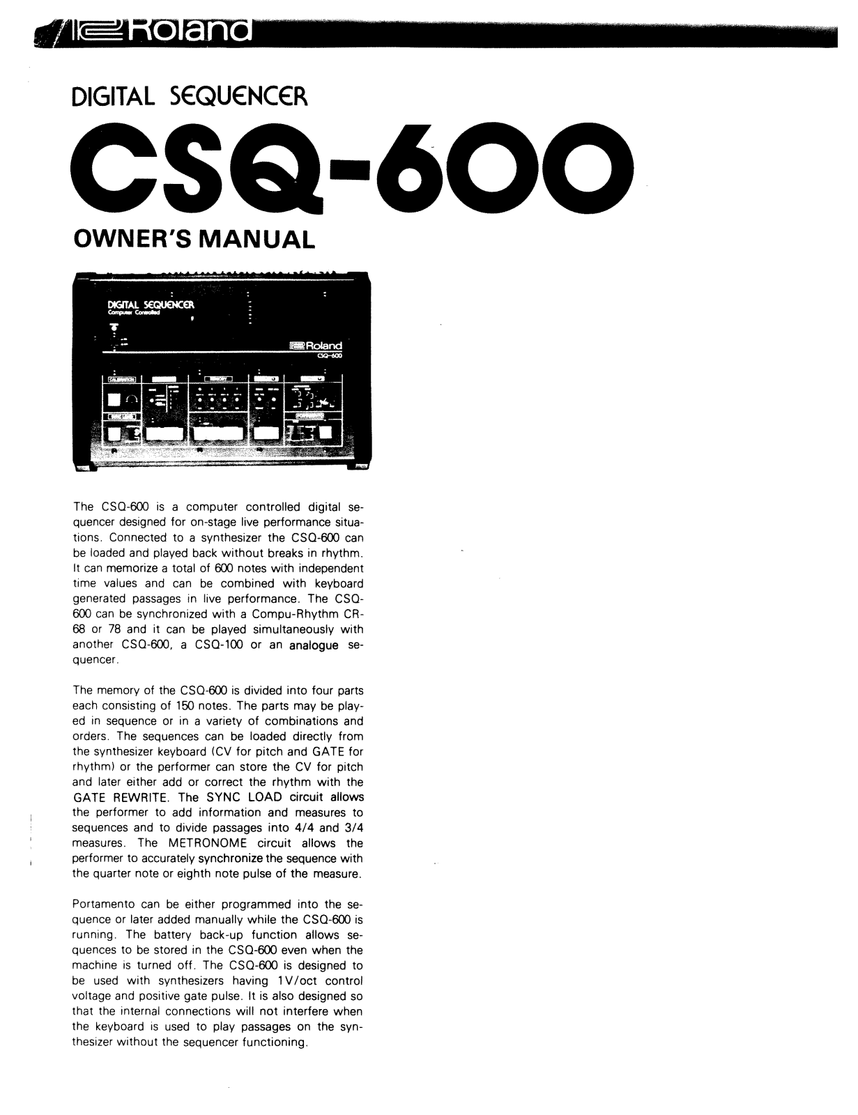 Roland Corporation CSQ-600 Owner's Manual