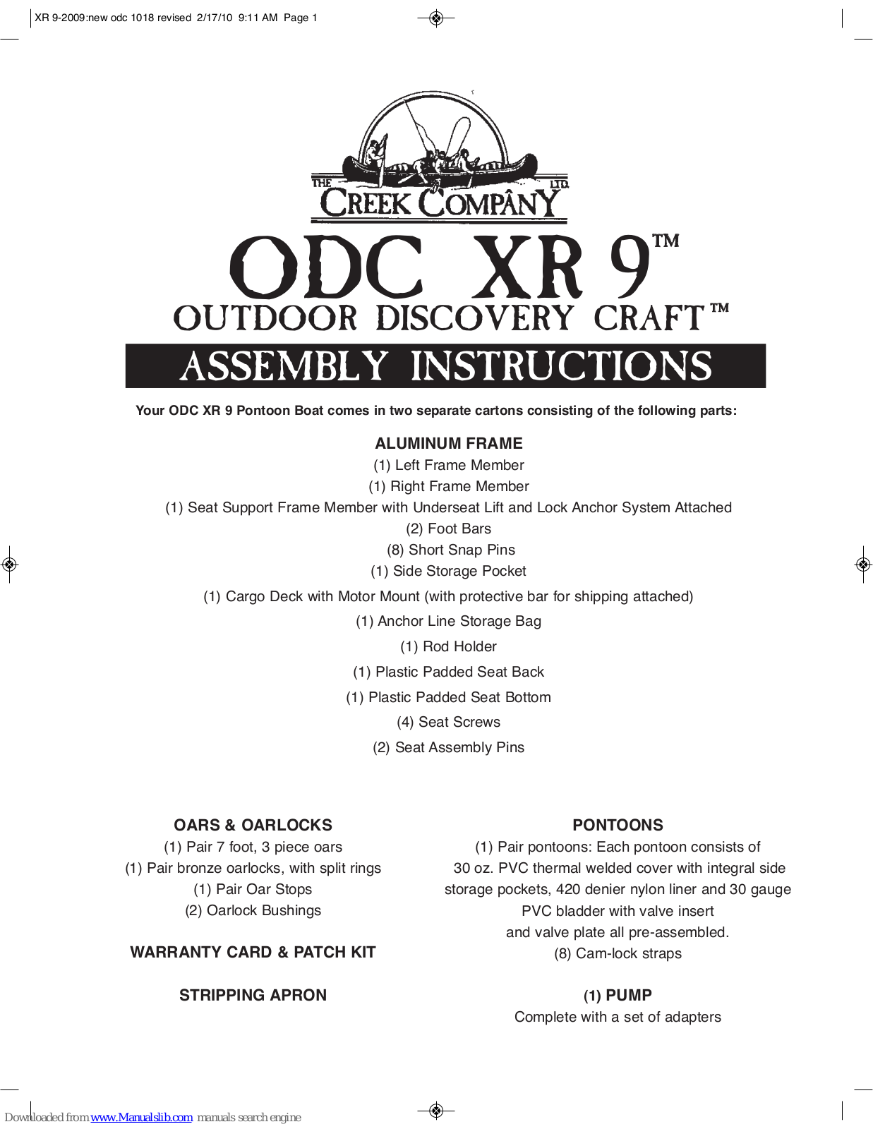 Creek Company ODC XR 9 Assembly Instructions Manual