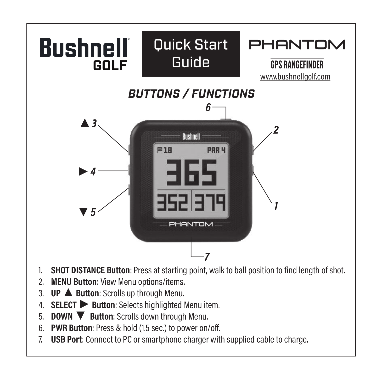 BUSHNELL Phantom Guide de démarrage