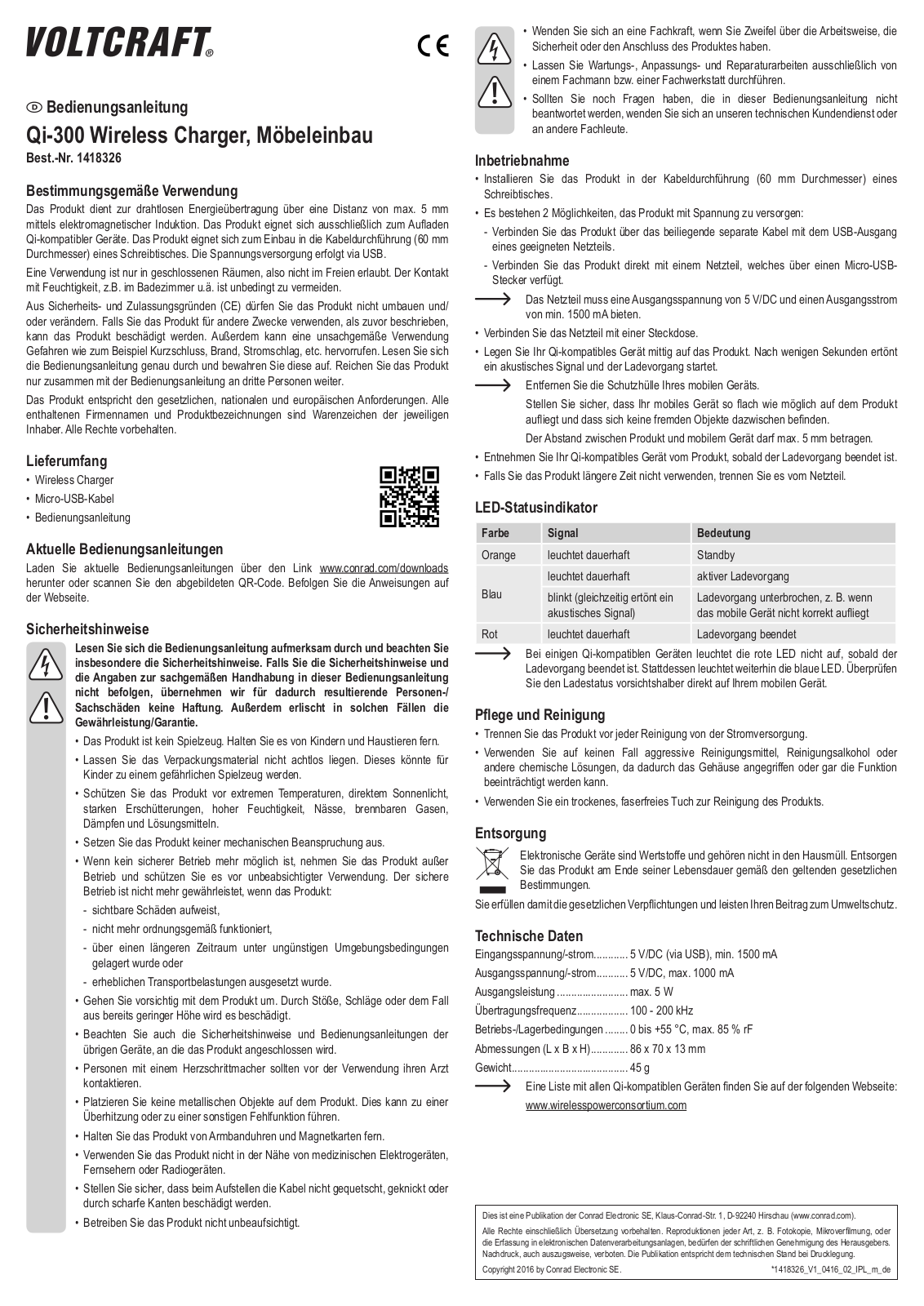 VOLTCRAFT Qi-300 Operating Instructions