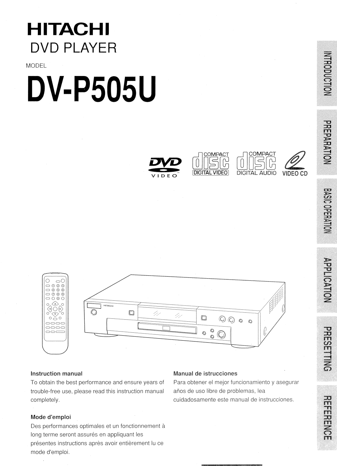 Hitachi DVP505U User Manual