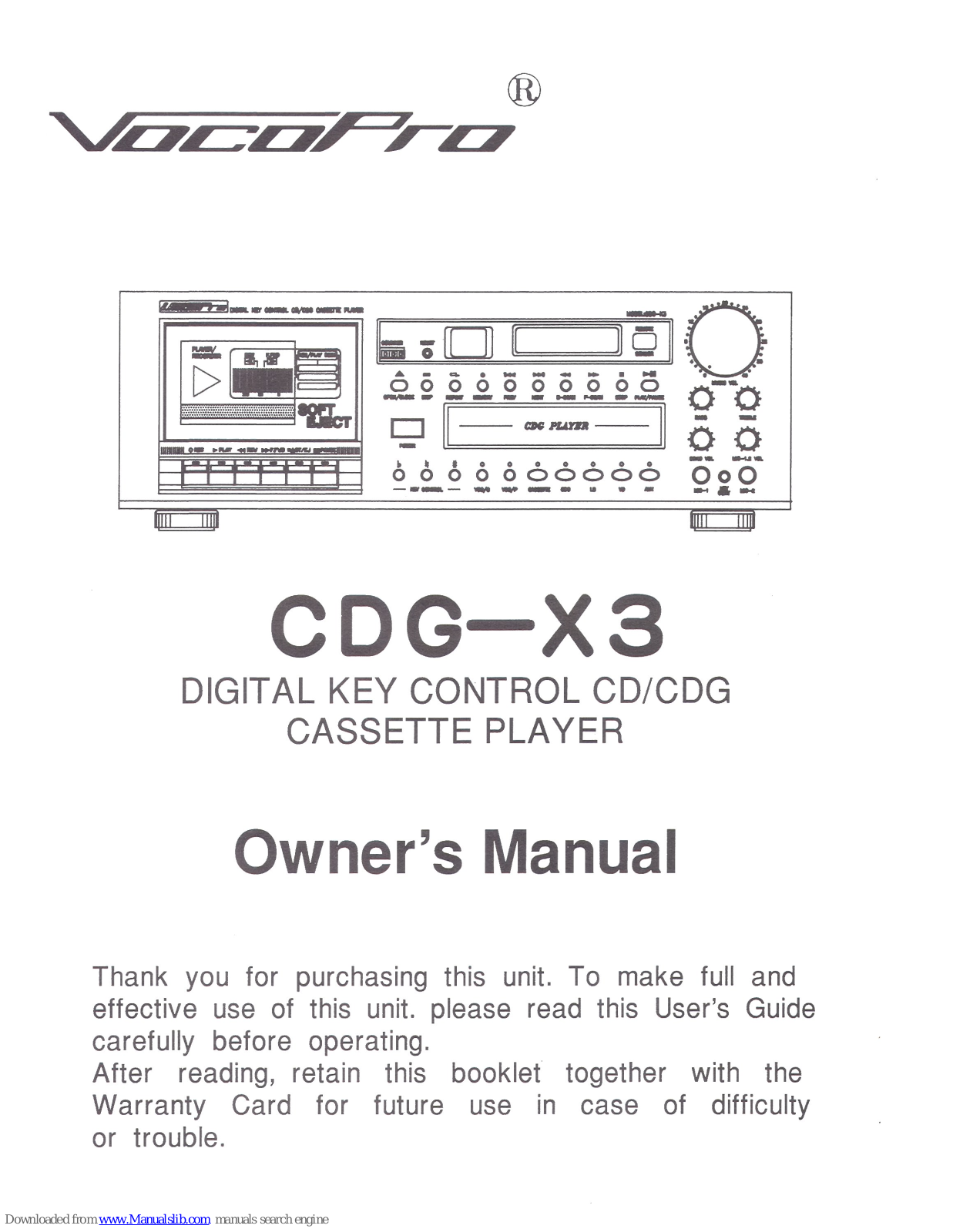 VocoPro CDG-X3 Owner's Manual