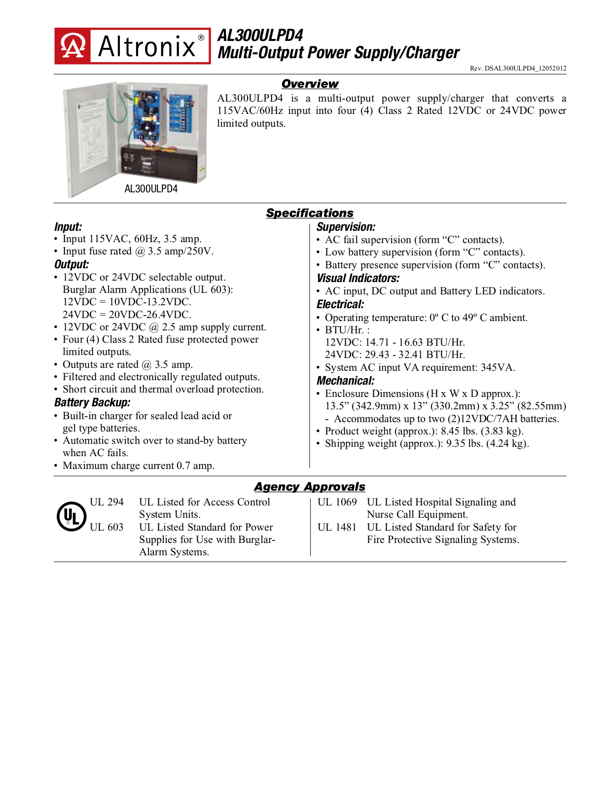 Altronix AL300ULPD4 Specsheet