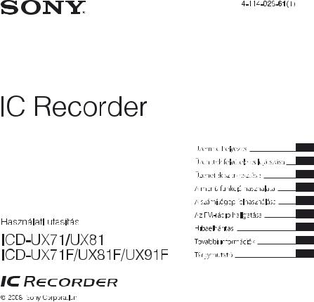 Sony ICD-UX91, ICD-UX91F, ICD-UX81F, ICD-UX81, ICD-UX71F User Manual