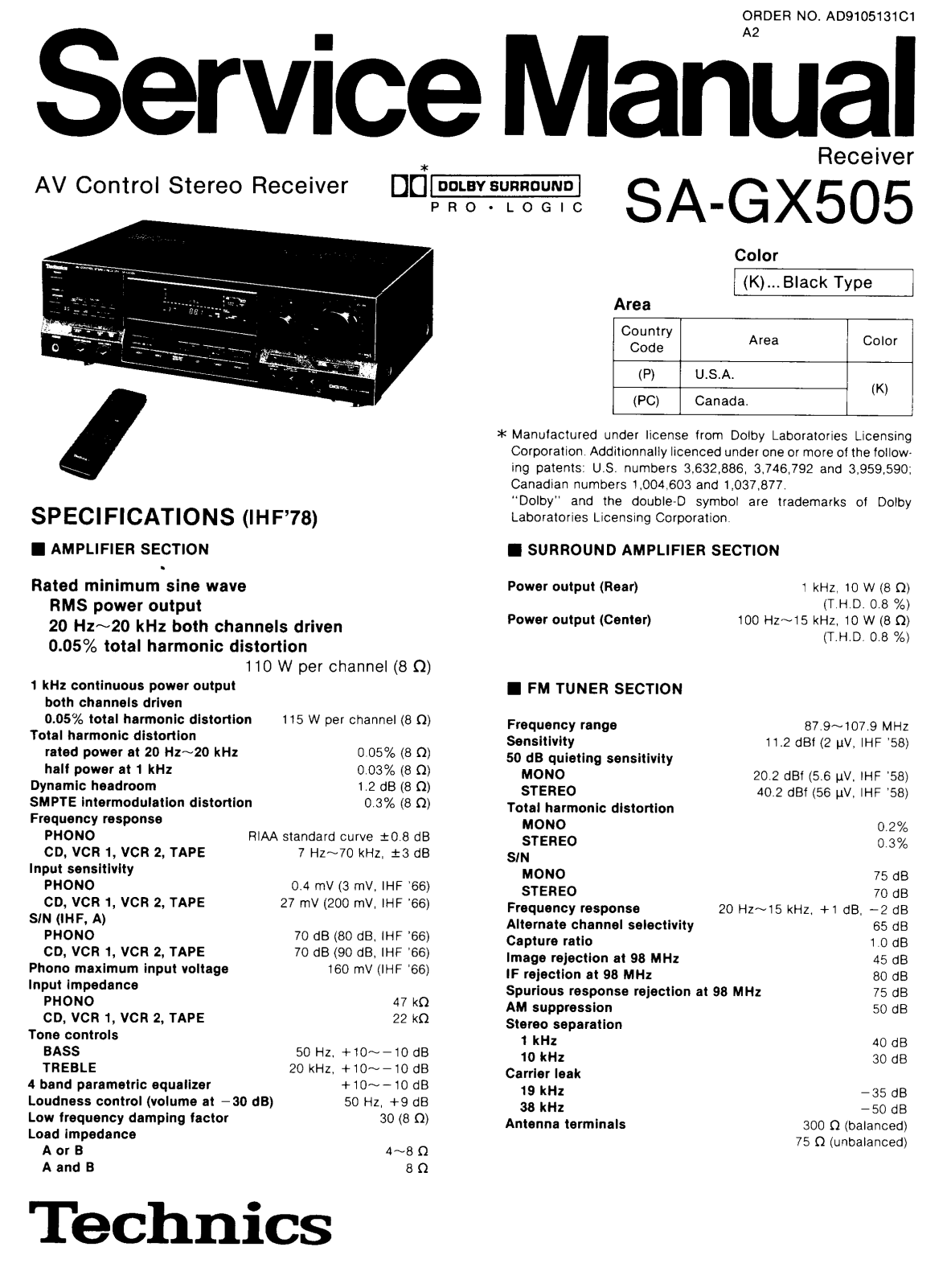 Technics SAGX-505 Service manual