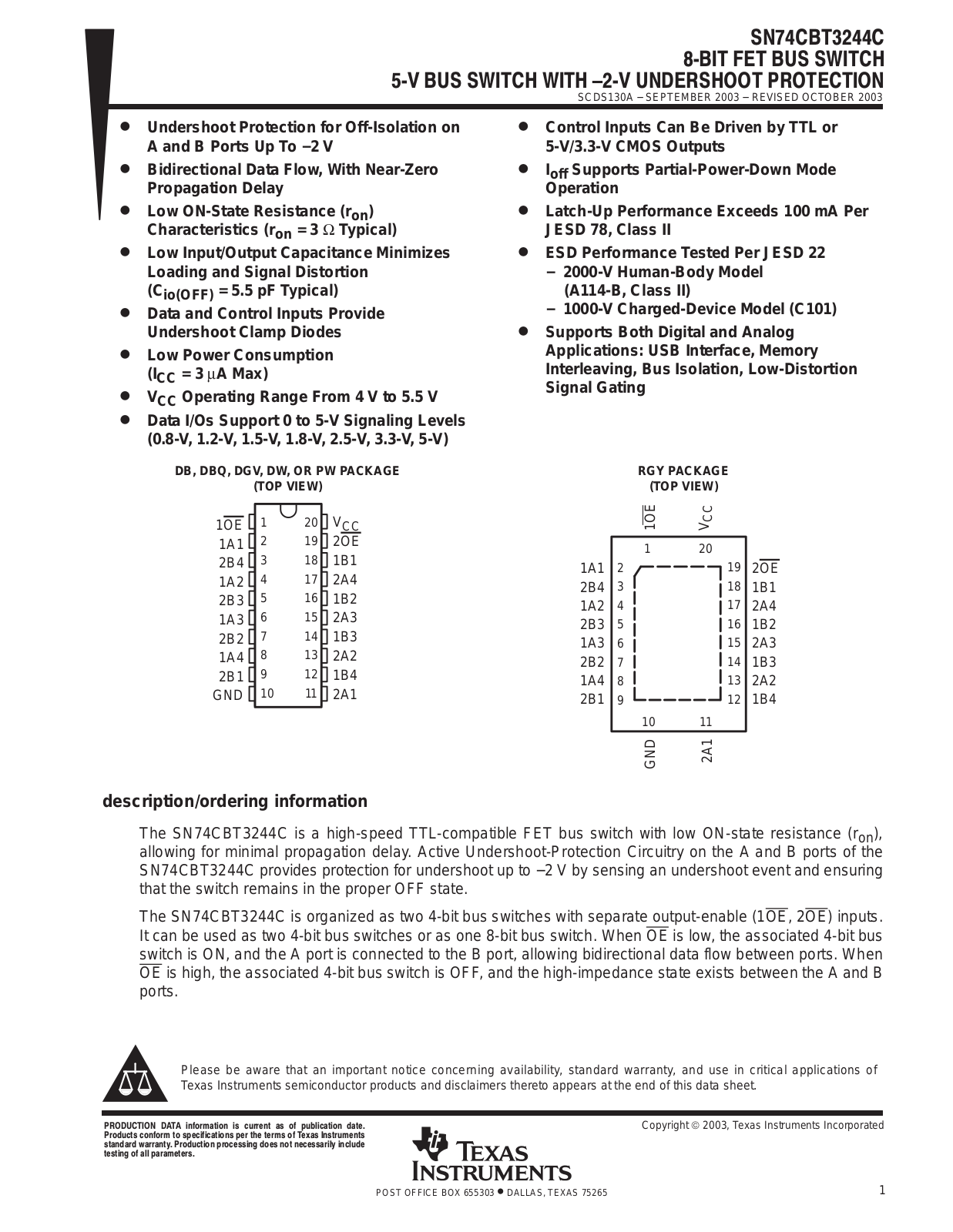 TEXAS INSTRUMENTS SN74CBT3244C Technical data