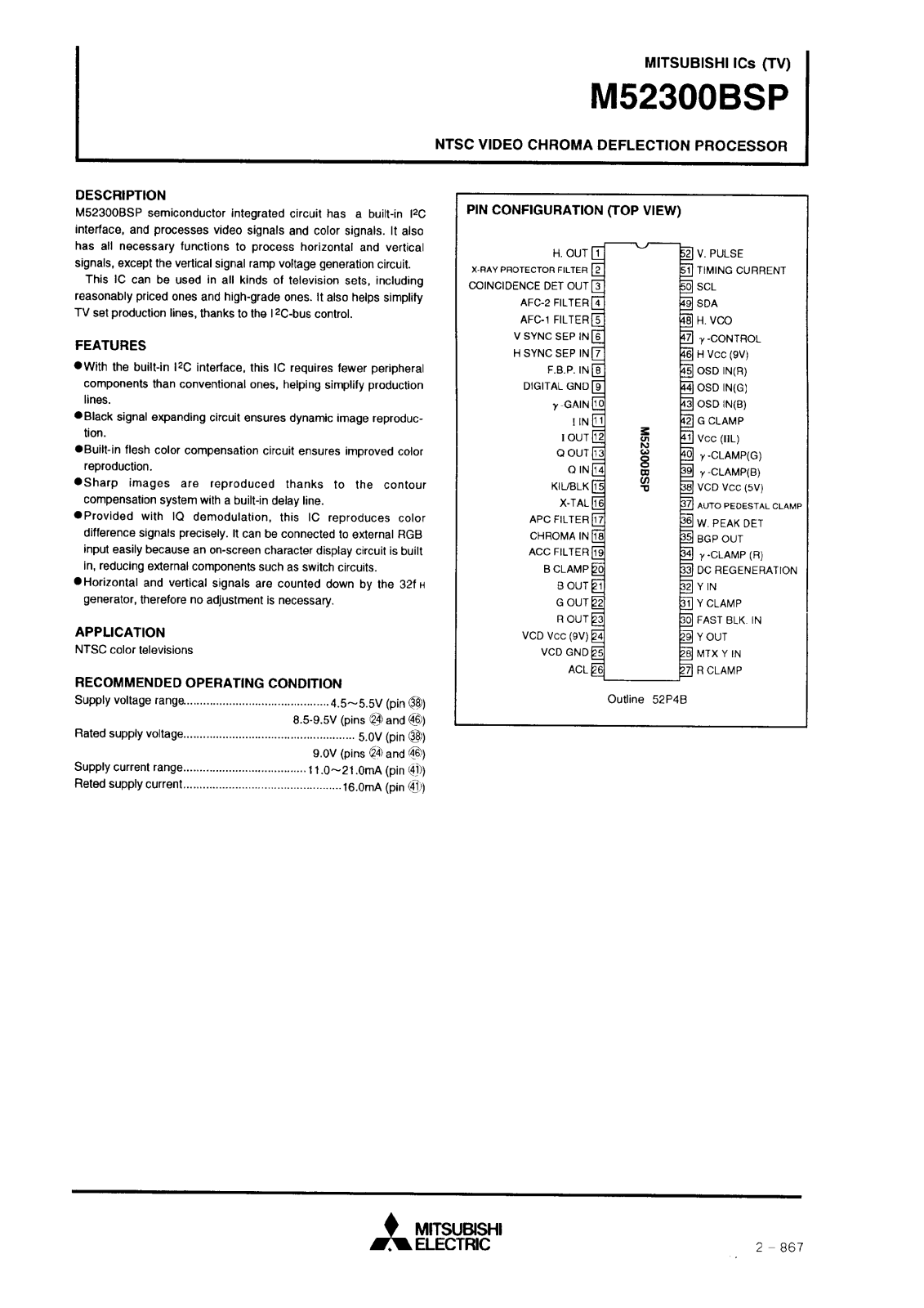 Mitsubishi M52300BSP Datasheet