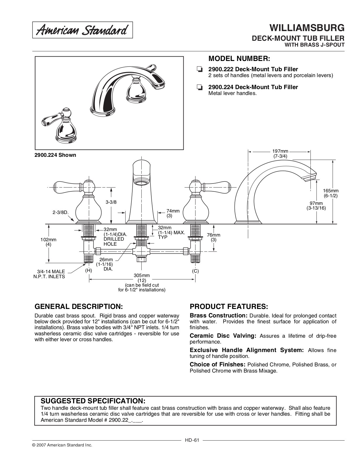 American Standard 2900.224 User Manual