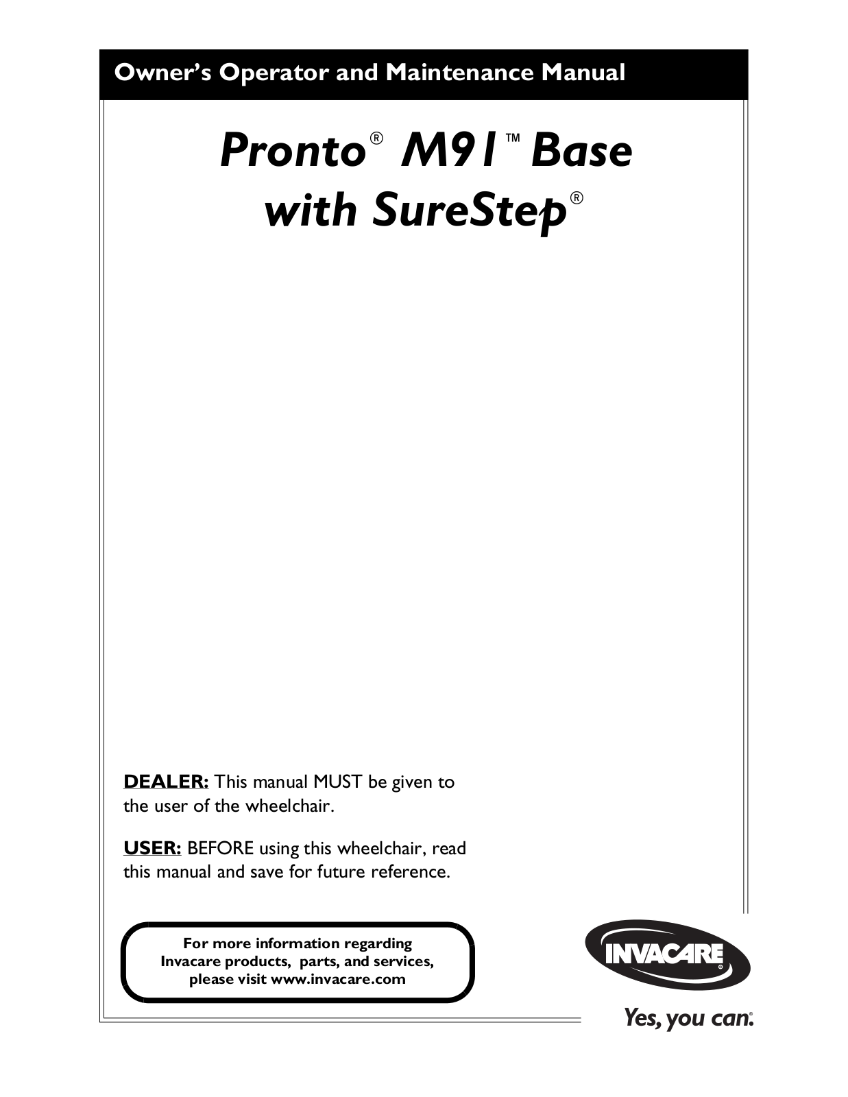 Invacare Pronto M91 Base User Manual