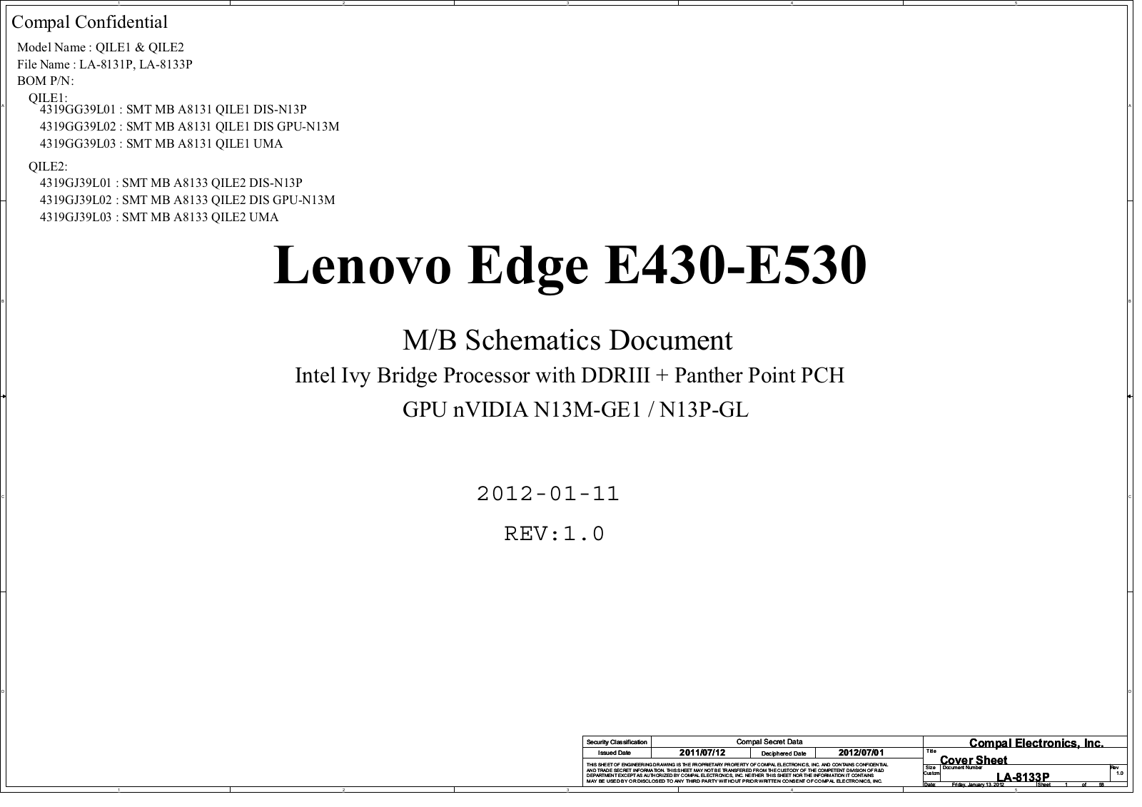 Lenovo ThinkPad Edge E430,ThinkPad Edge E530 Schematics