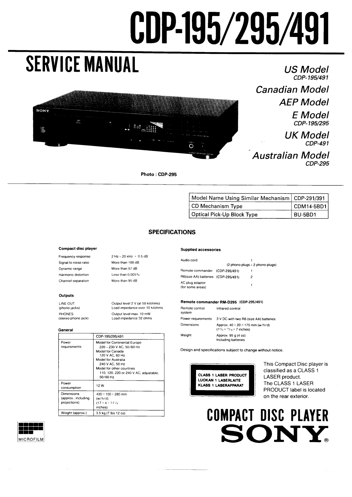 Sony CDP-295 Service manual