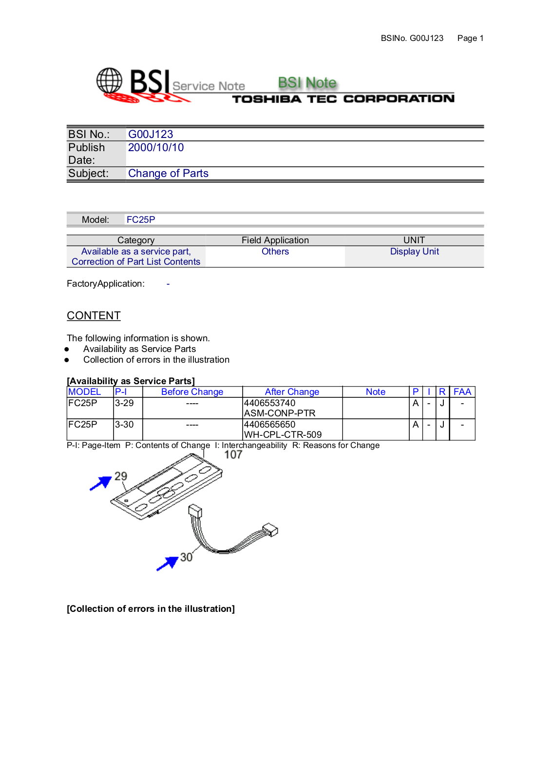 Toshiba G00J123 Service Note