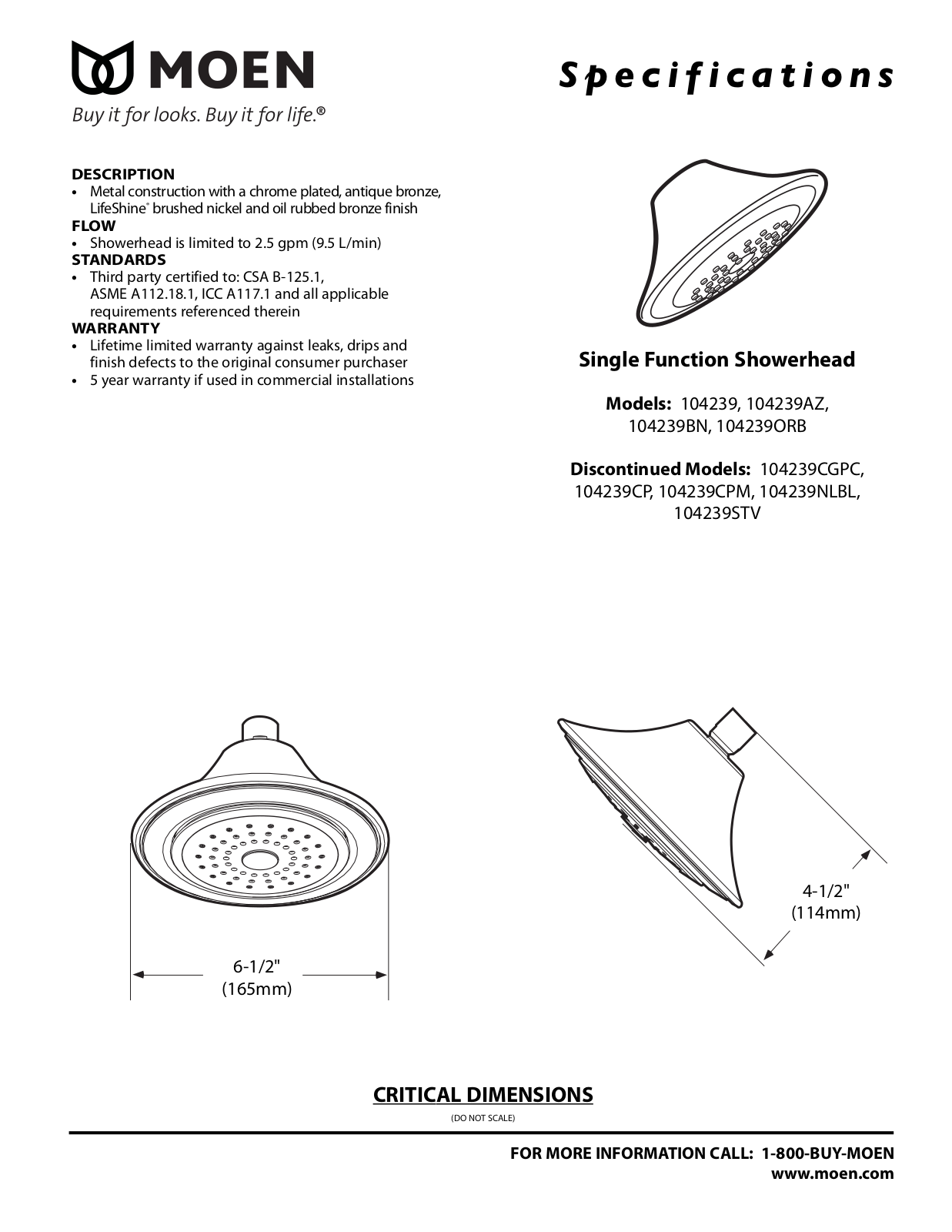 Moen 104239BN, 104239ORB, 104239AZ, 104239 User Manual