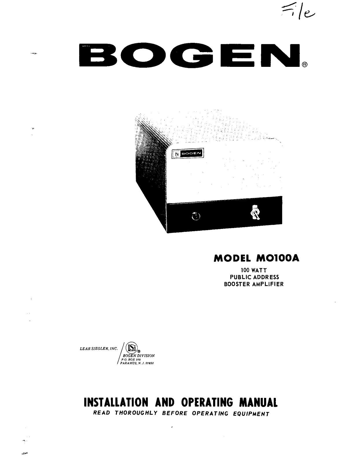 Bogen MO100A Service Manual