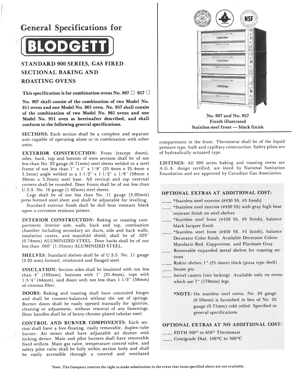 Blodgett 907 User Manual