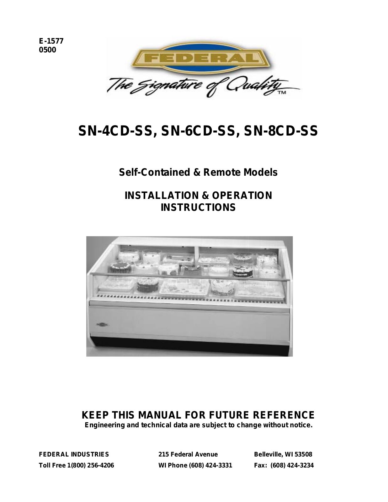 Federal Industries SN-4CD-SS Installation  Manual