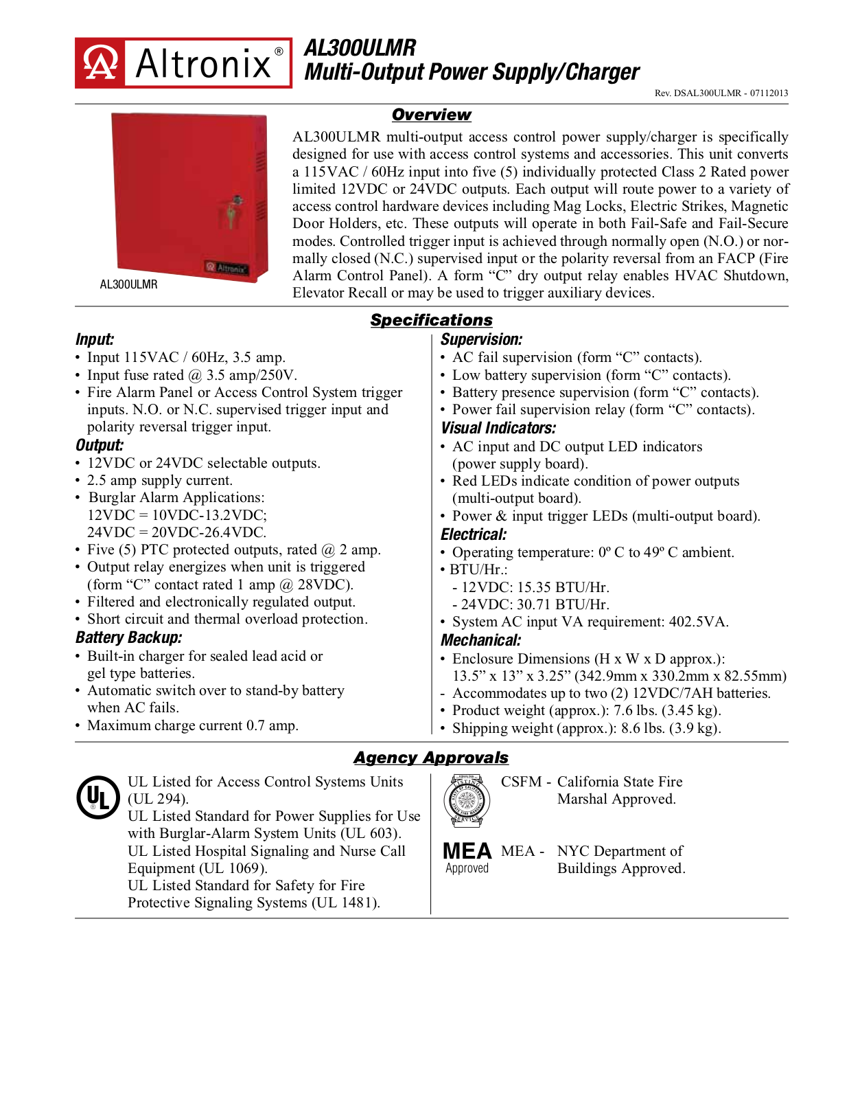 Altronix AL300ULMR Specsheet