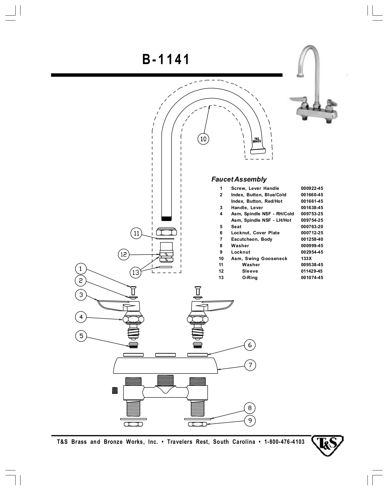 T & S Brass & Bronze Works B-1141 Part Manual