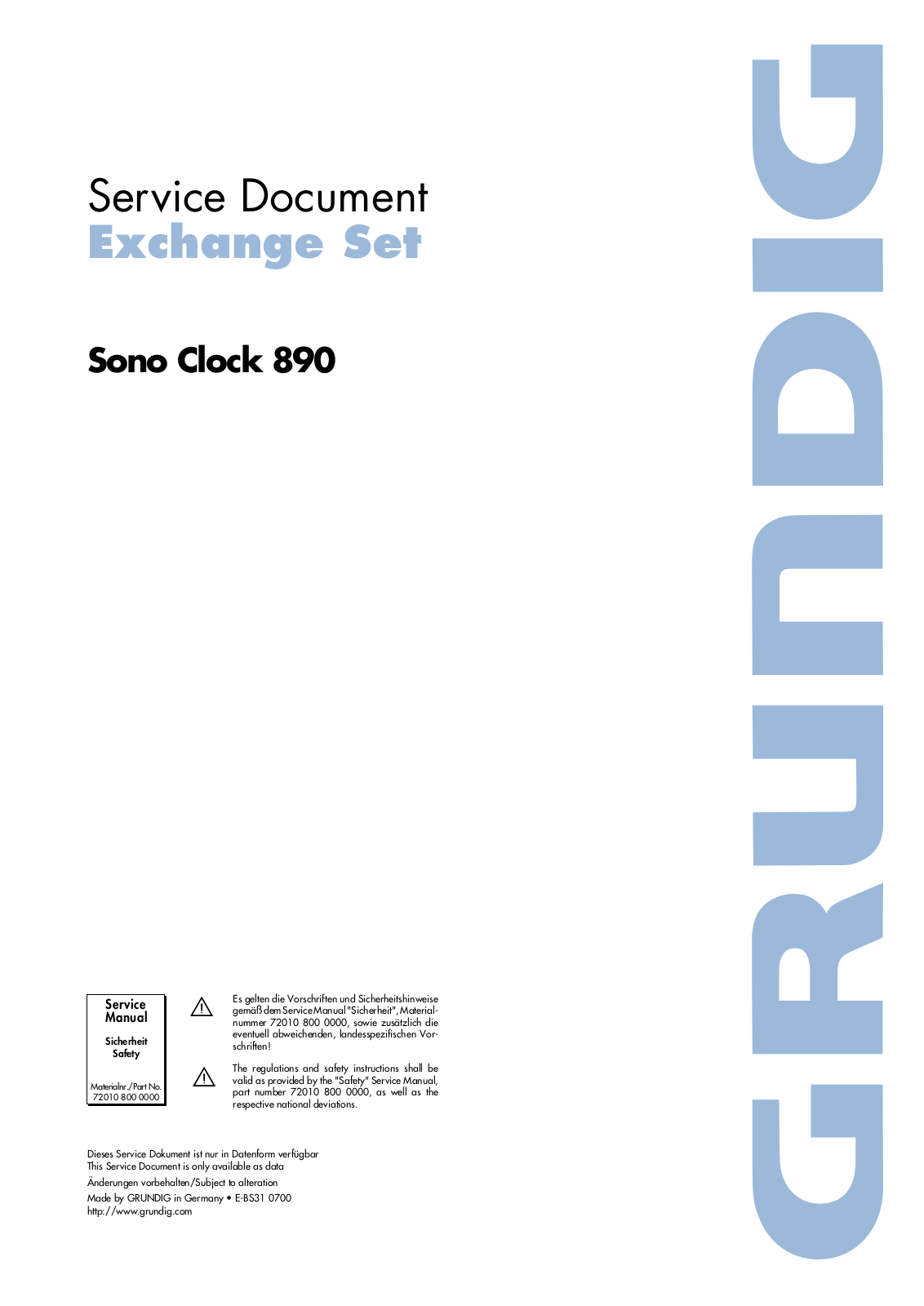 Grundig Sonoclock-890 Service Manual