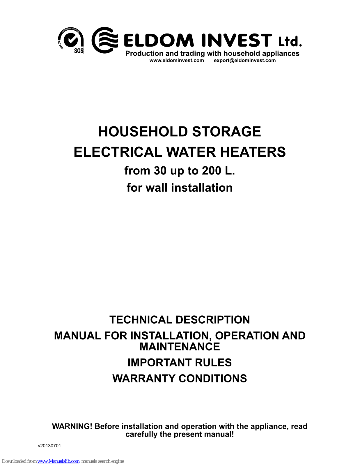 Eldom Invest 72269, 72267, 72268, 72270, 72266 Technical Description Manual