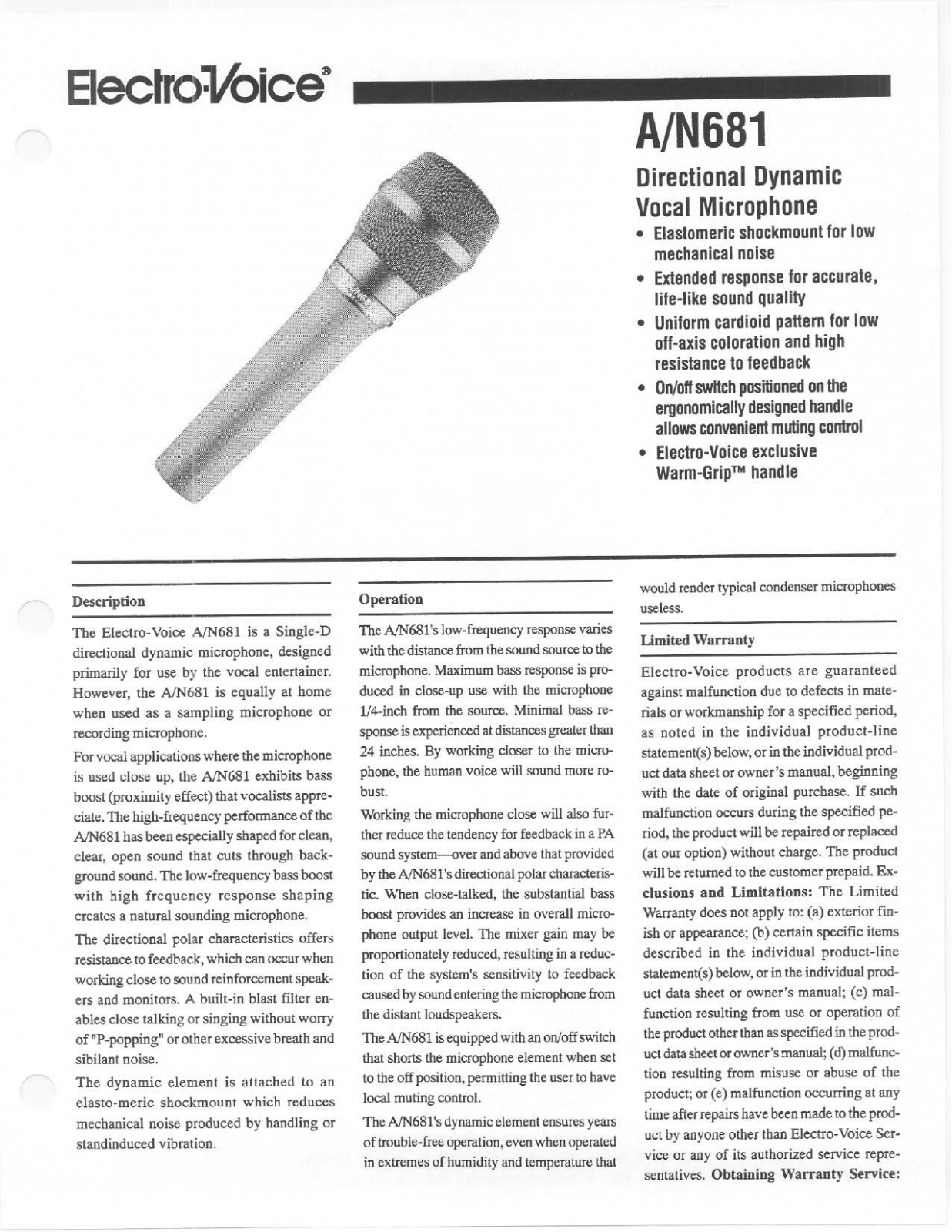 Electro-voice A-N681 DATASHEET