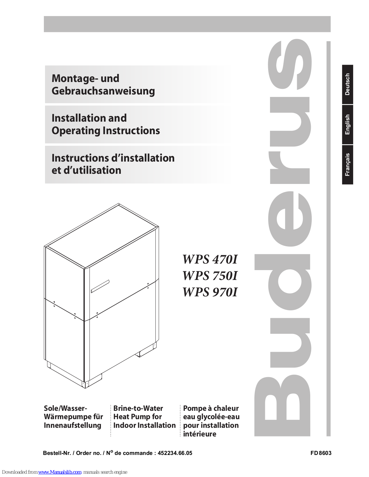 Buderus WPS 470I, WPS 750I, WPS 970I Installation And Operating Instructions Manual