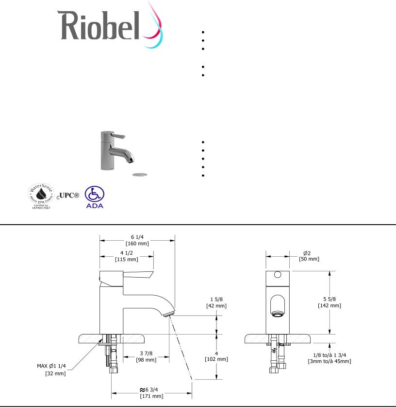 Riobel VS01C05, VS01BN05, VS01BN, VS01C, VS01C10 Specifications