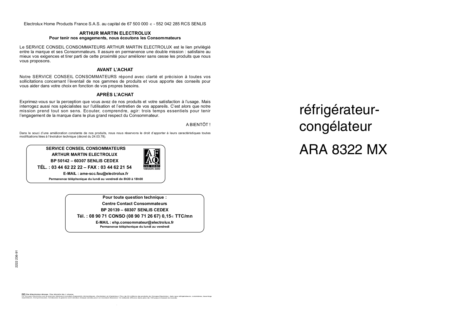 ARTHUR MARTIN ARA 8322 MX User Manual