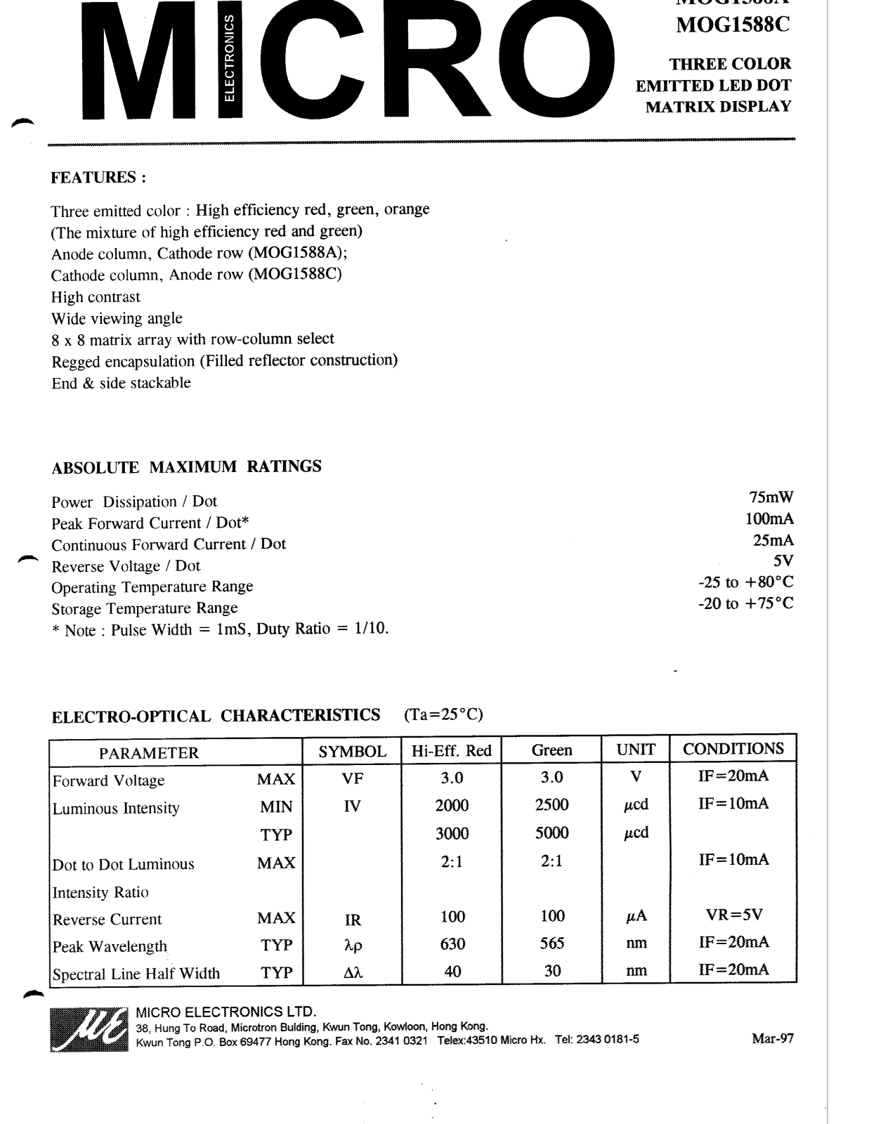 MICRO MOG1588C Datasheet