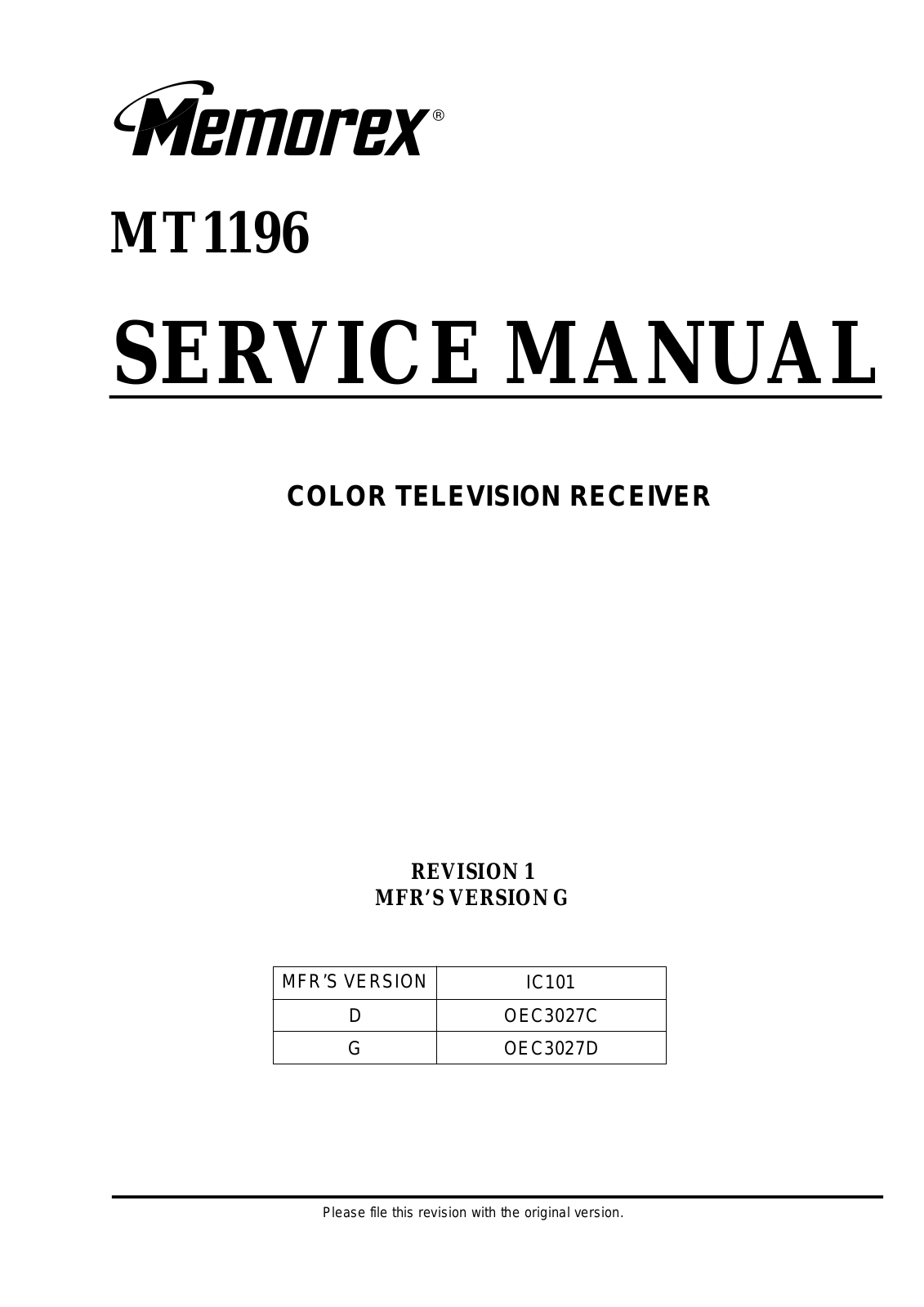 Memorex MT1196 service Manual