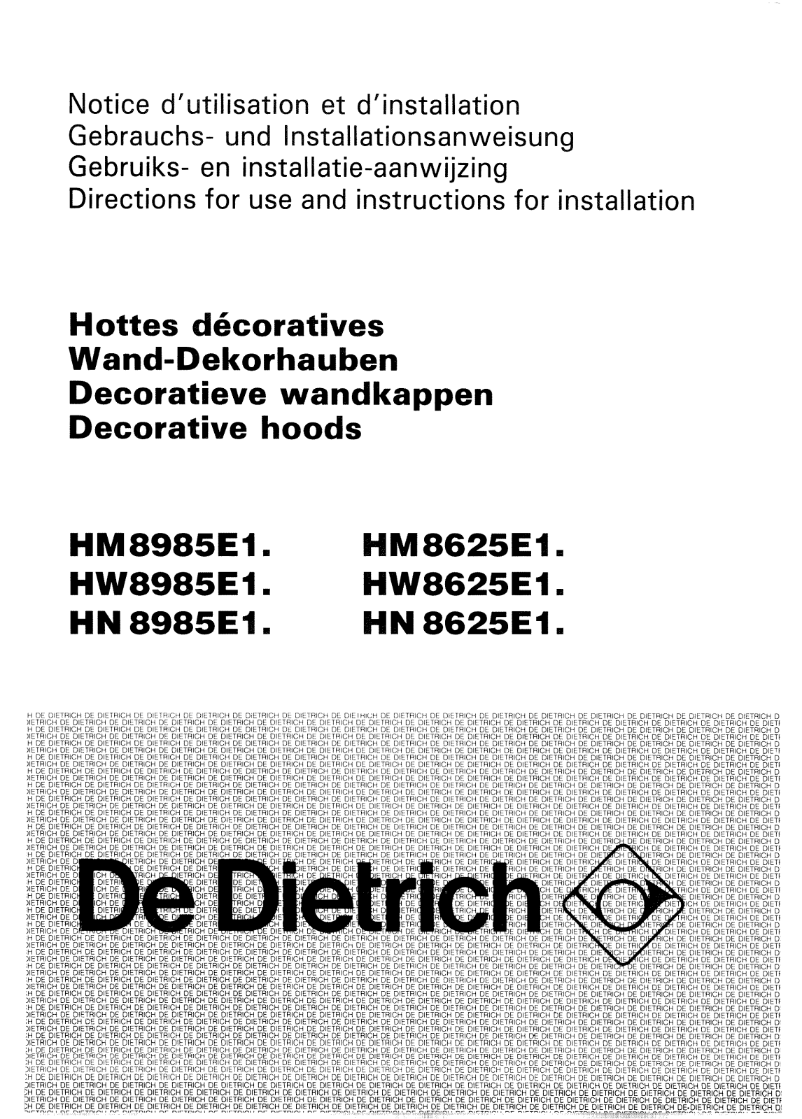 De dietrich HN8925E1, HM8925E1, HW8925E1, HM8625E2 User Manual