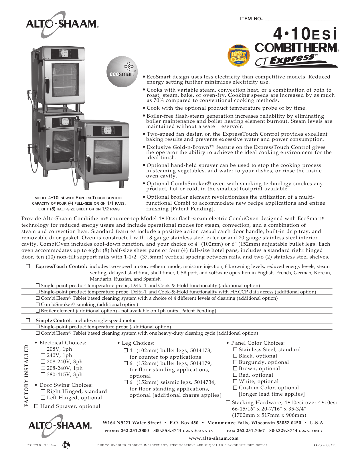 Alto Shaam 4.10ESi User Manual