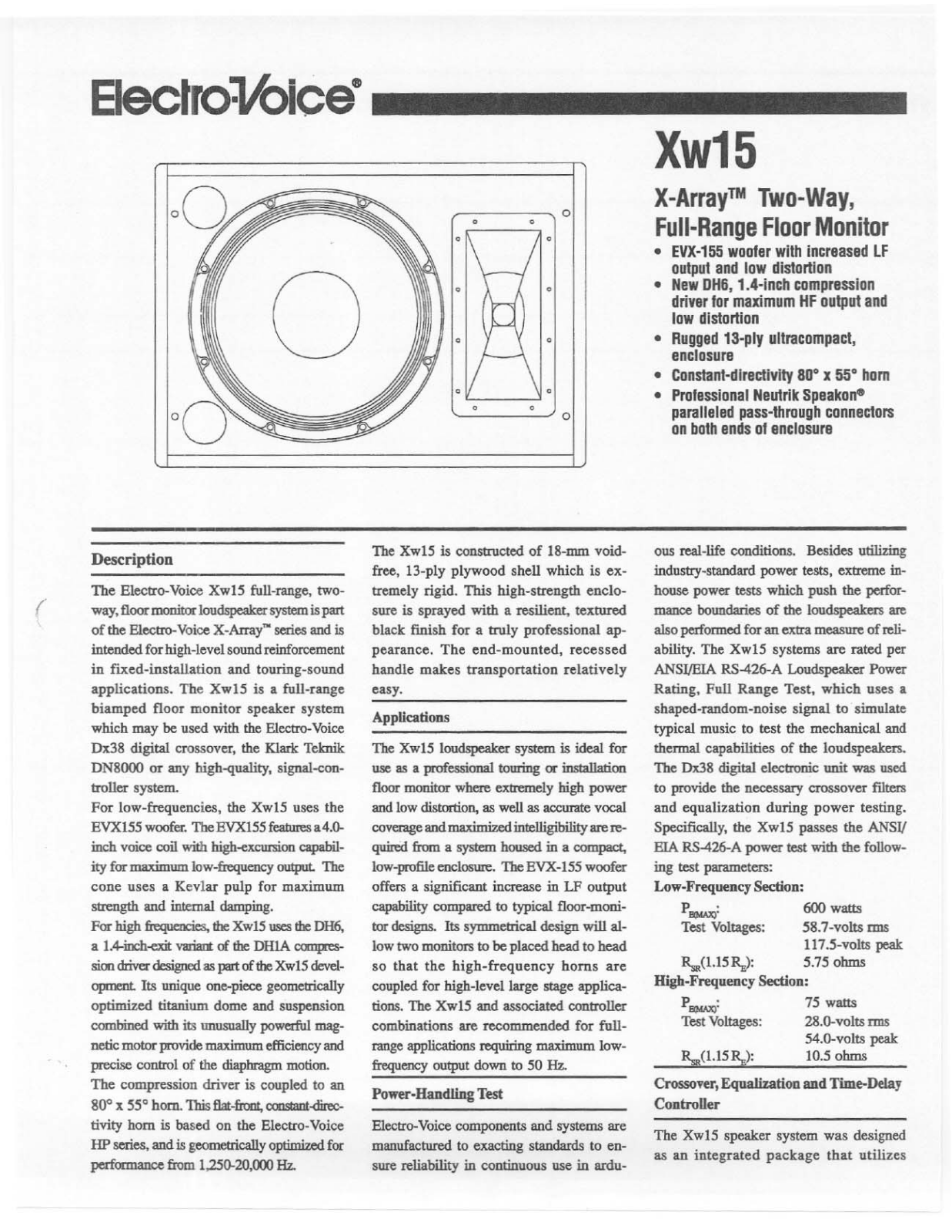 Electro-voice XW15 DATASHEET