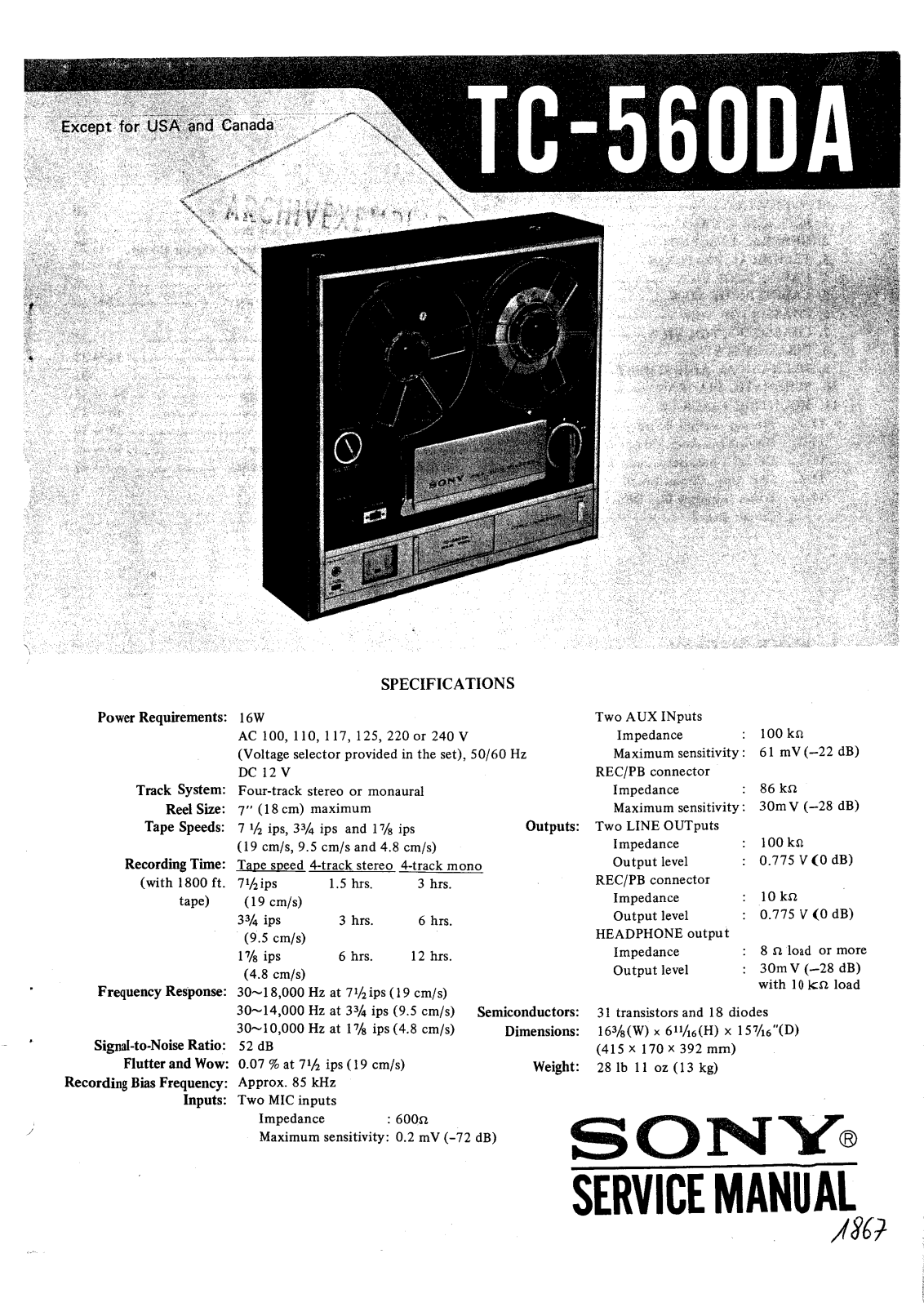 Sony TC-560-DA Service manual