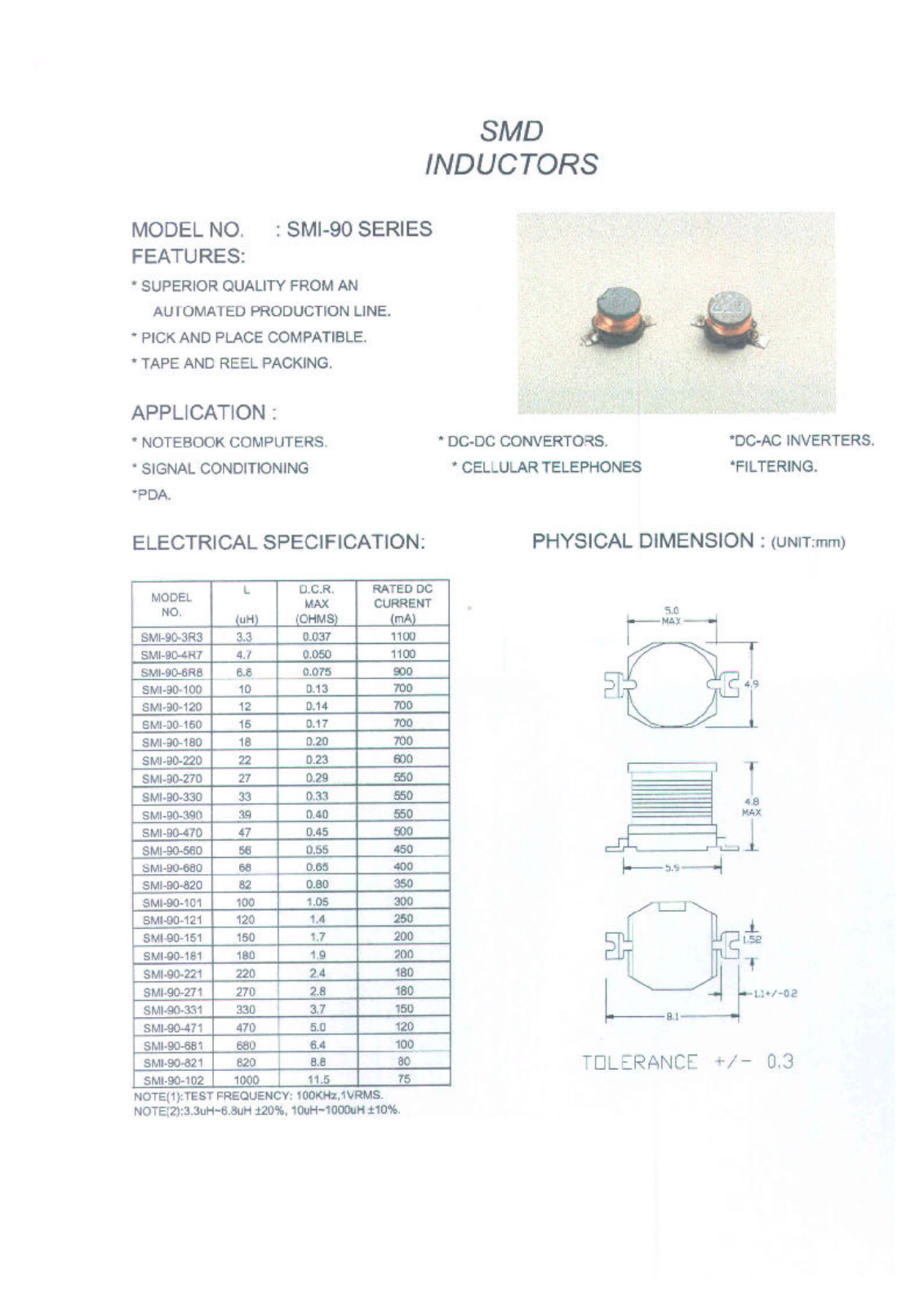 MICRO SMI-90-680, SMI-90-681, SMI-90-6R8, SMI-90-820, SMI-90-821 Datasheet