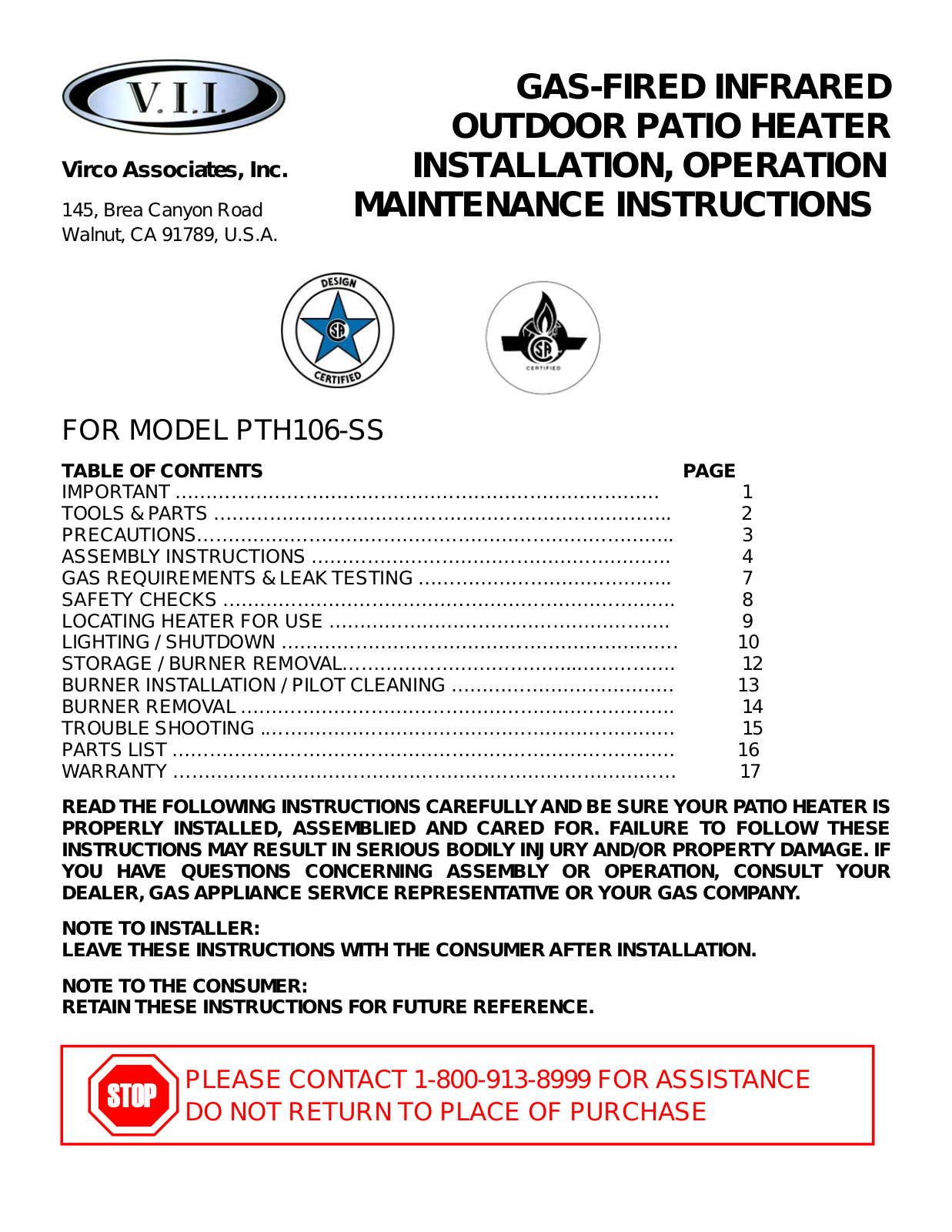 Nex Pth106-ss Owner's Manual