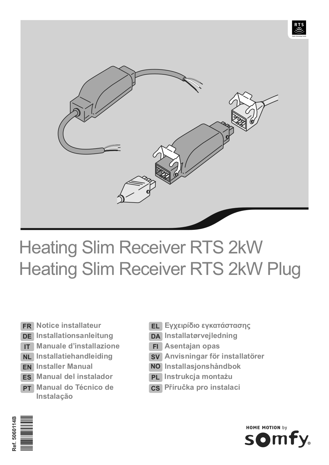 SOMFY Heating Slim Receiver RTS 2kW, Heating Slim Receiver RTS 2kW Plug Installer Manual