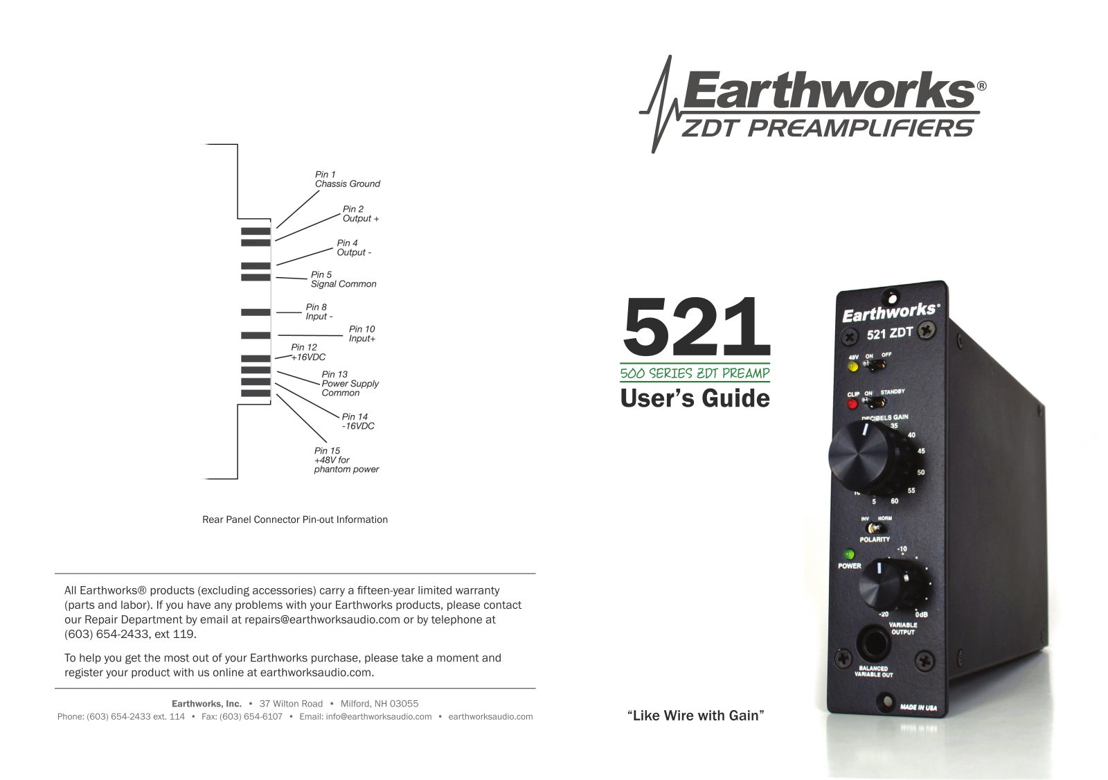 Earthworks 521-ZDT Users Manual