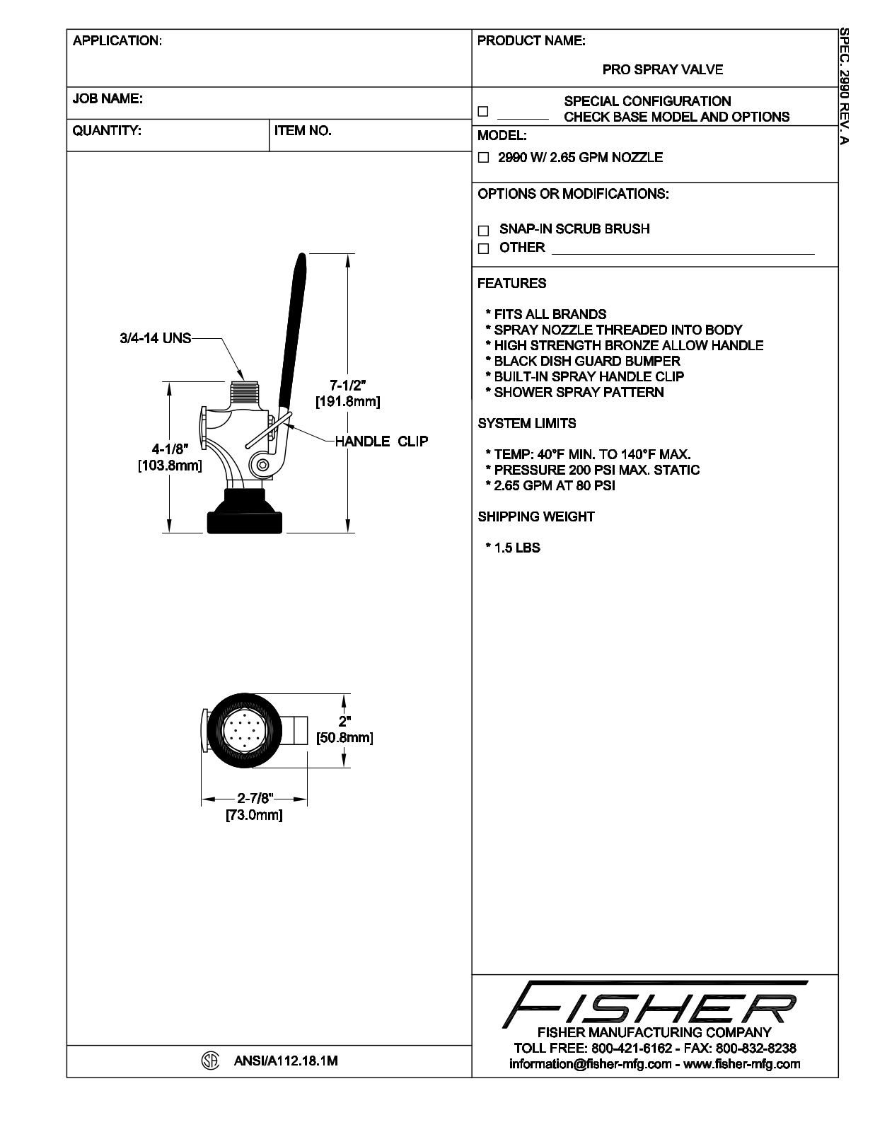 Fisher Manufacturing 2990 User Manual