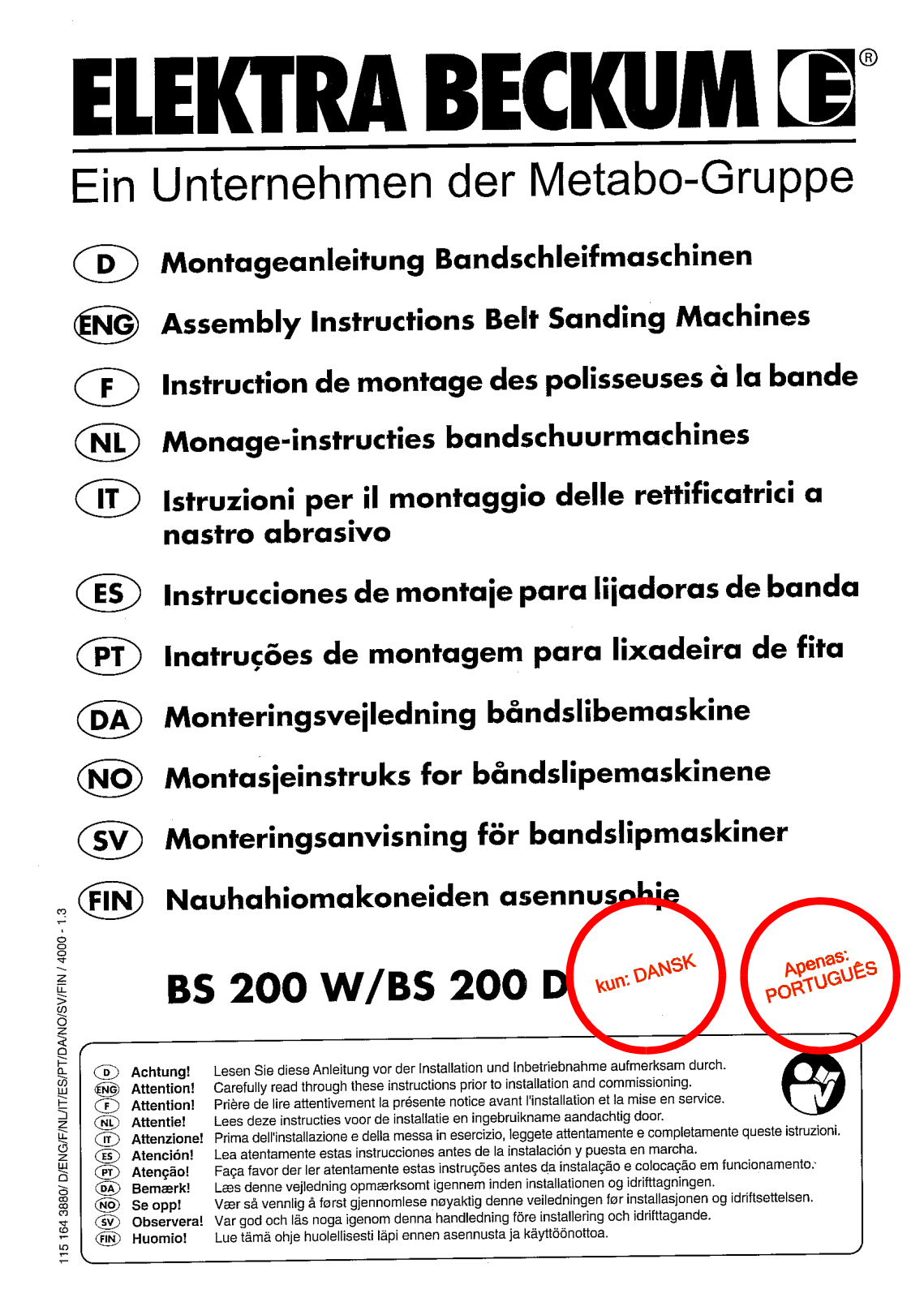 Elektra Beckum BS 200 D, BS 200 W User Manual