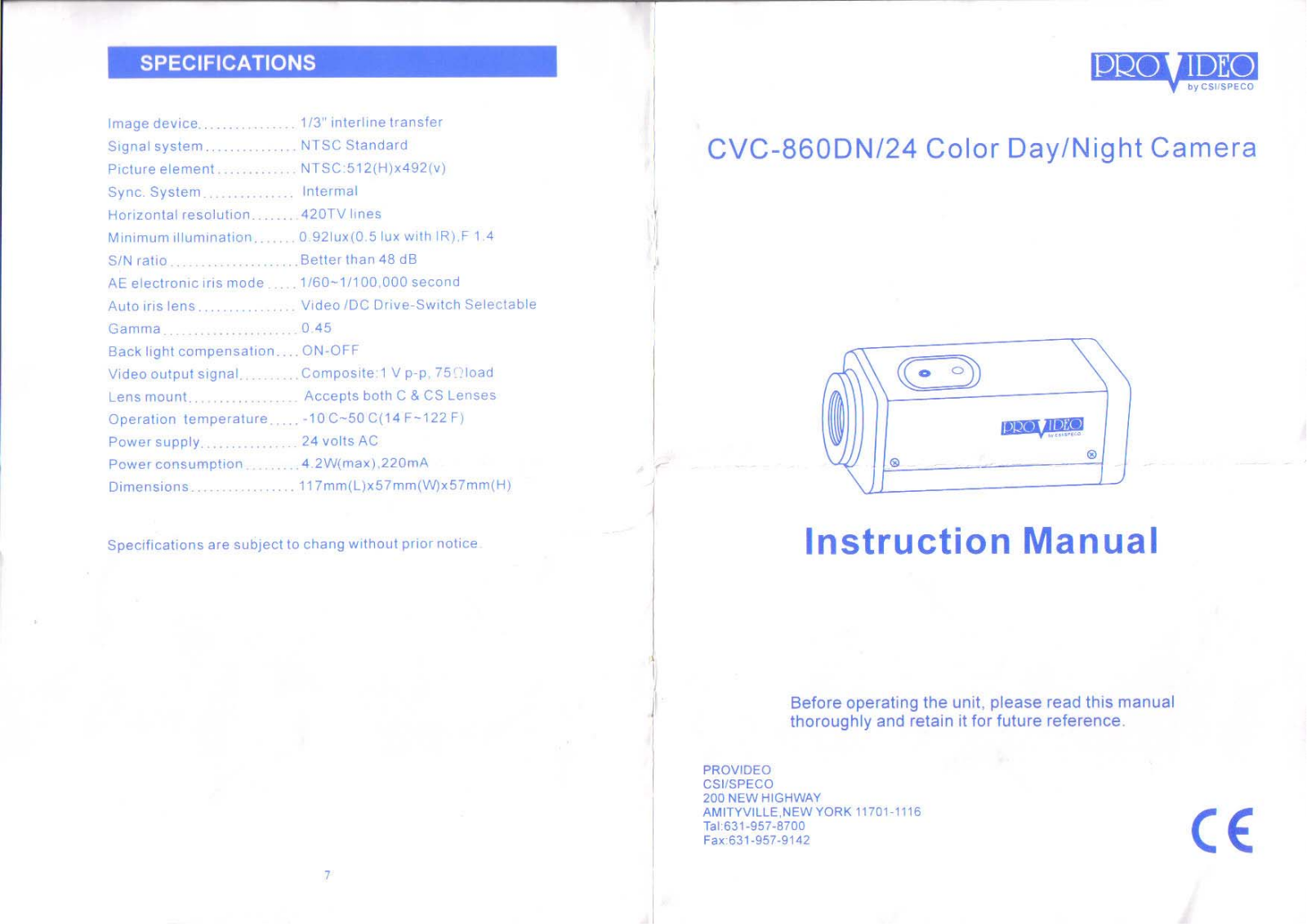 Speco Technologies CVC-860DN-24 User Manual