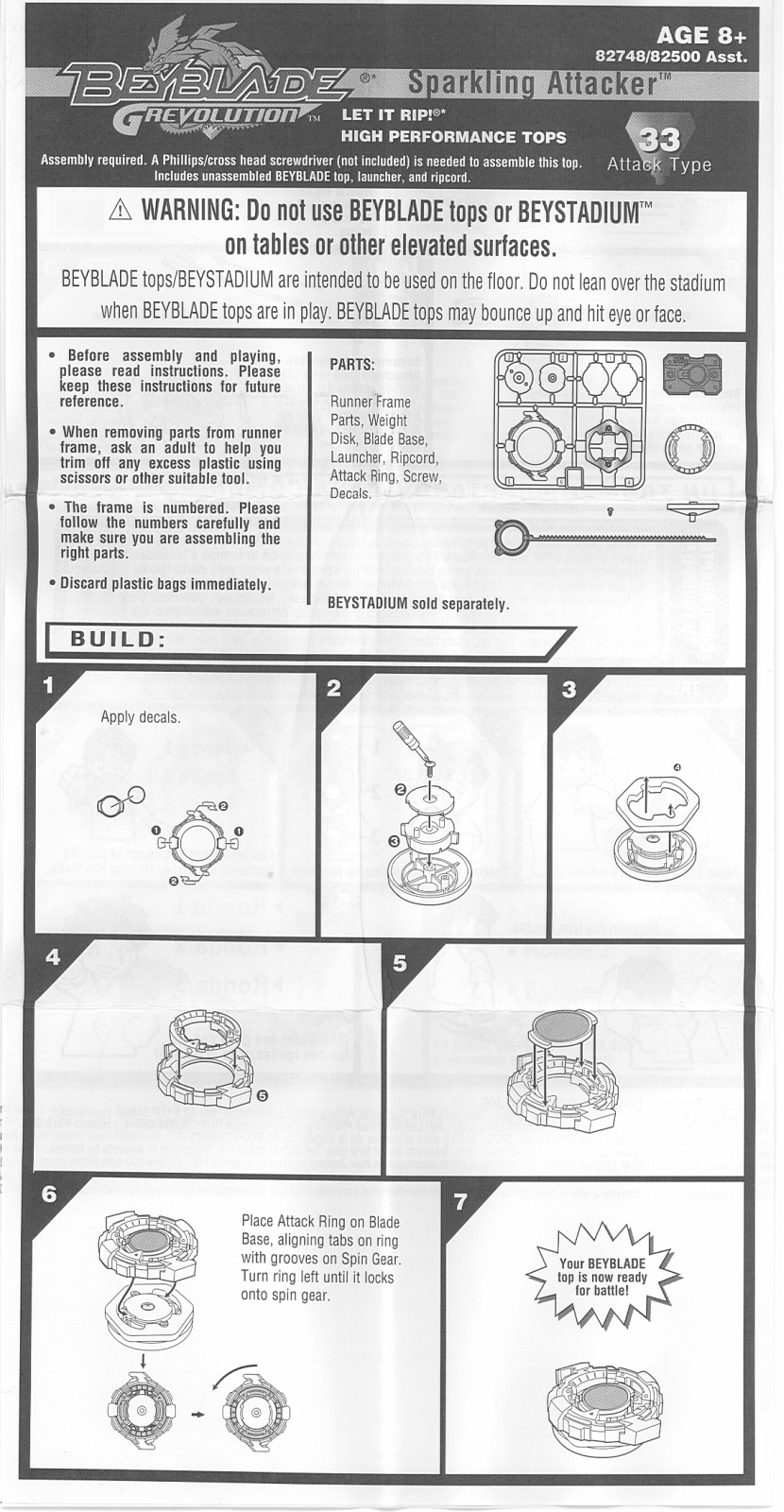 HASBRO Beyblade Grevolution Sparkling Attacker 33 User Manual