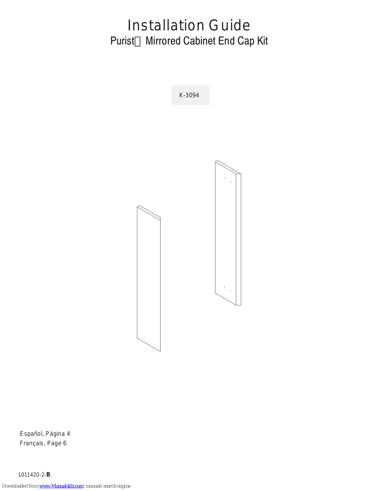 Kohler Purist 1011420-2-B, Purist K-3094 Installation Manual