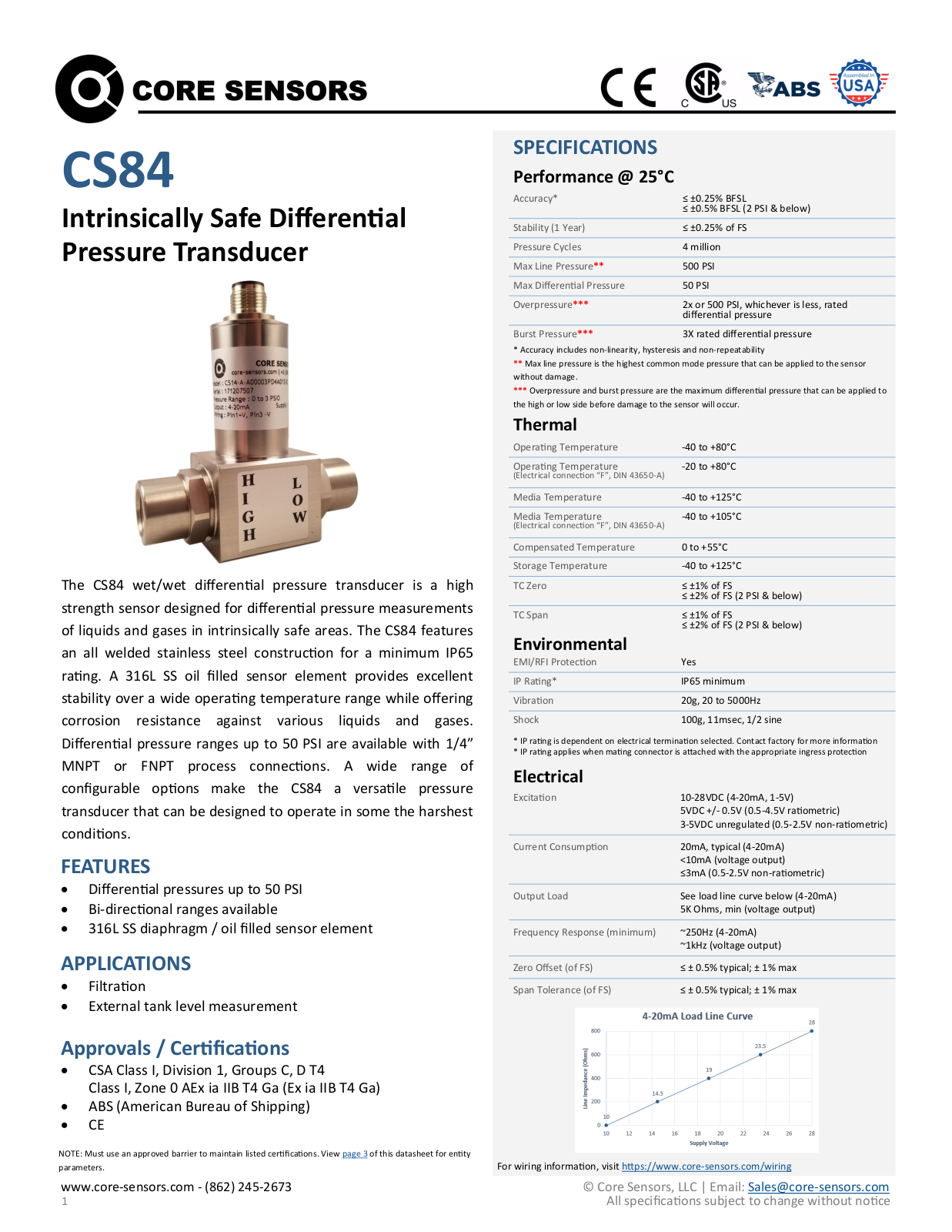 Core Sensors CS84 Specifications